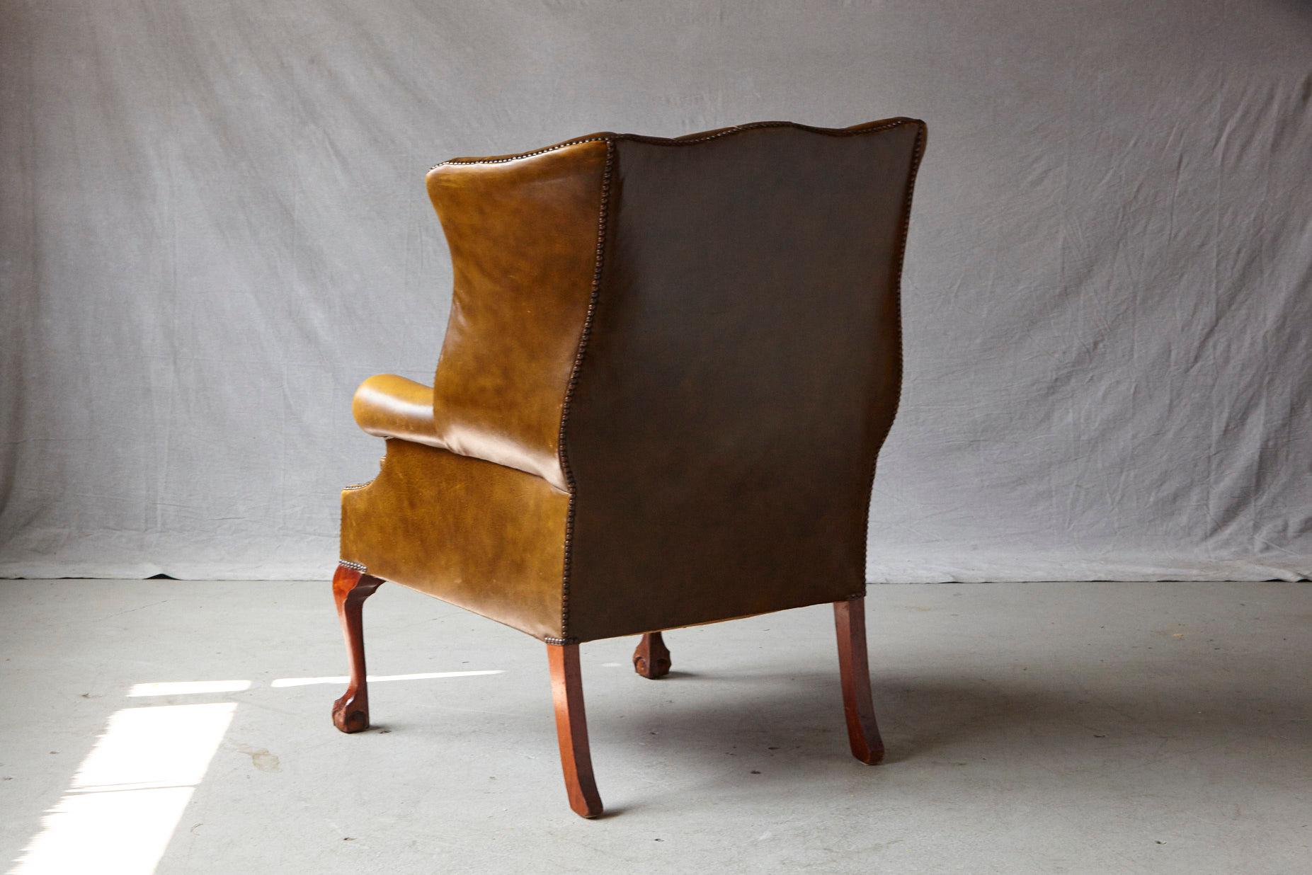 20th Century Buckingham Walnut Burnished Leather Wingback Chair by Hancock & Moore
