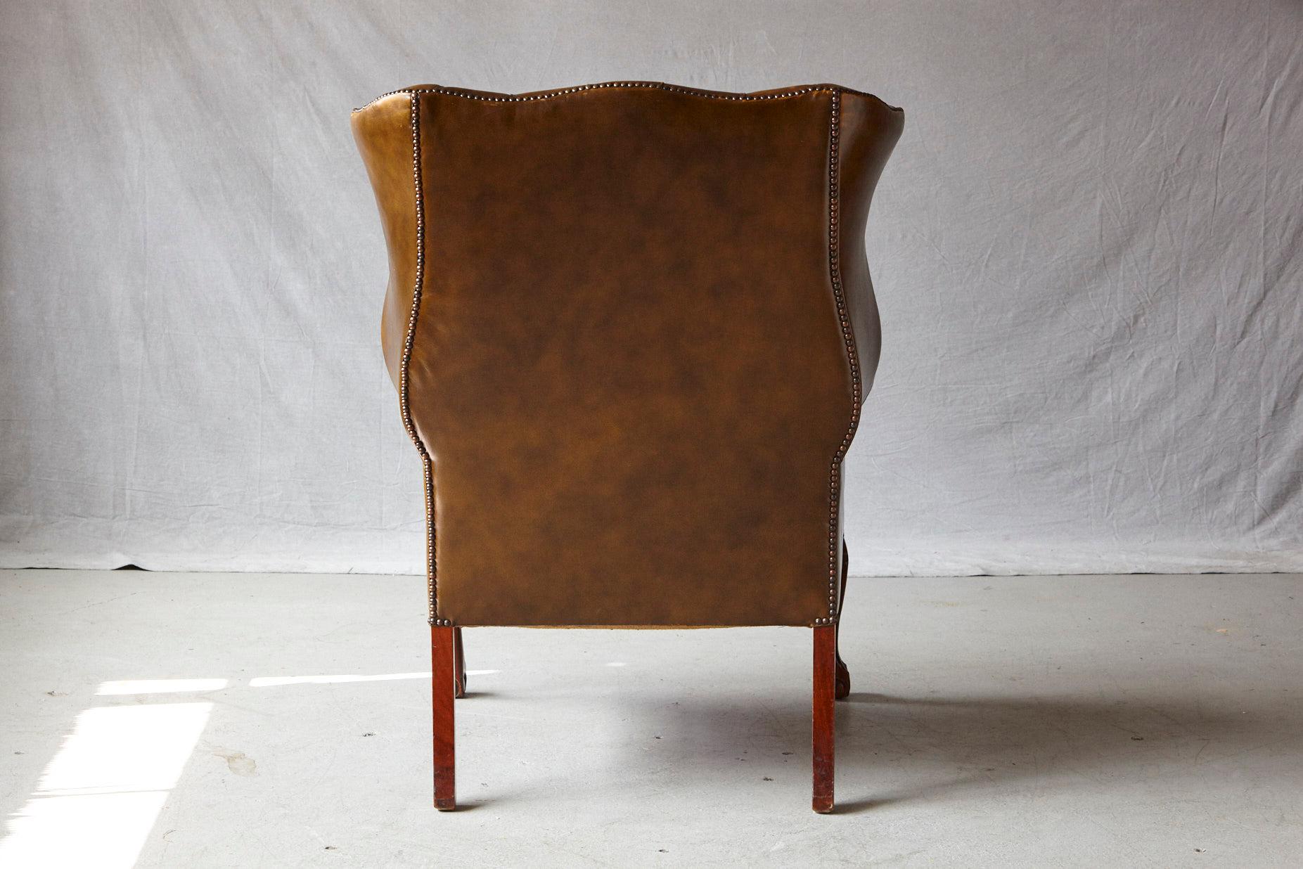 Buckingham Walnut Burnished Leather Wingback Chair by Hancock & Moore 1