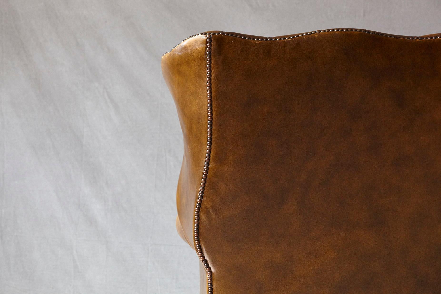 Buckingham Walnut Burnished Leather Wingback Chair by Hancock & Moore 2