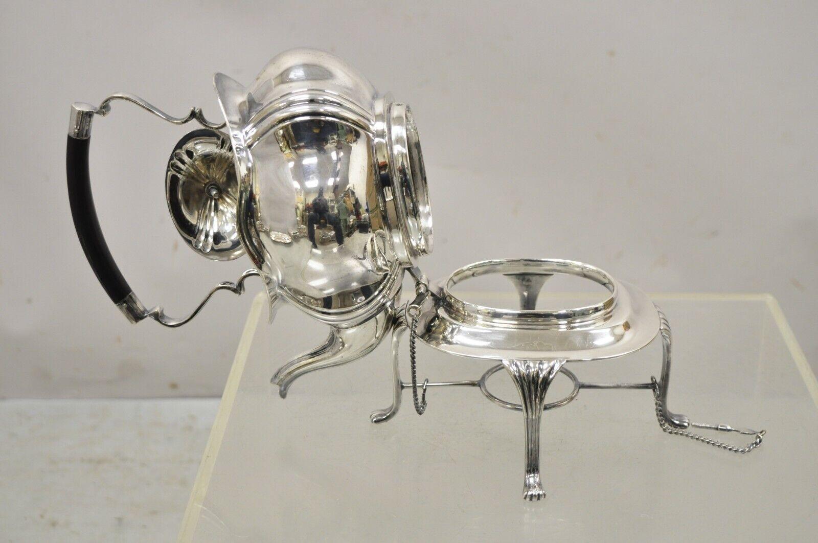 Buckingshire Sheffield England Silver Plated Victorian Tip Kettle and Stand In Good Condition For Sale In Philadelphia, PA