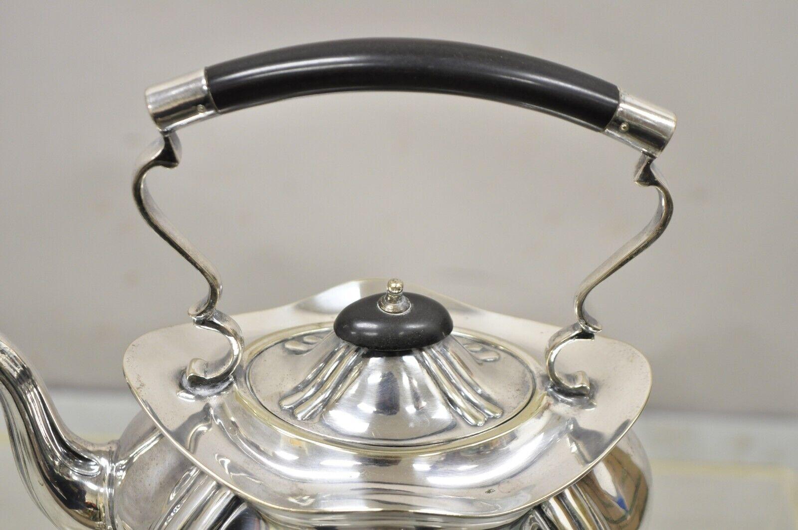 Buckingshire Sheffield England Silver Plated Victorian Tip Kettle and Stand For Sale 1