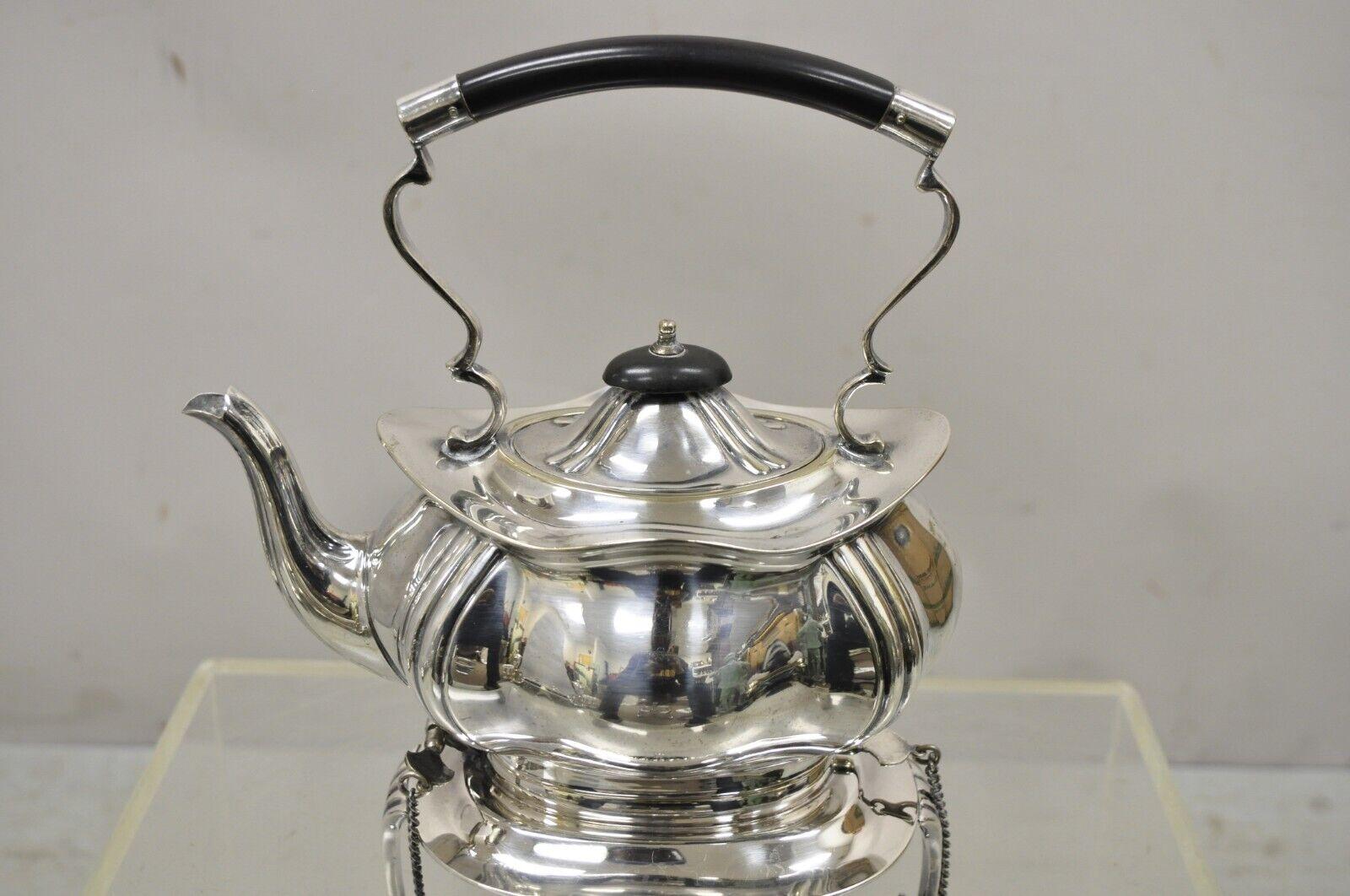 Buckingshire Sheffield England Silver Plated Victorian Tip Kettle and Stand For Sale 2