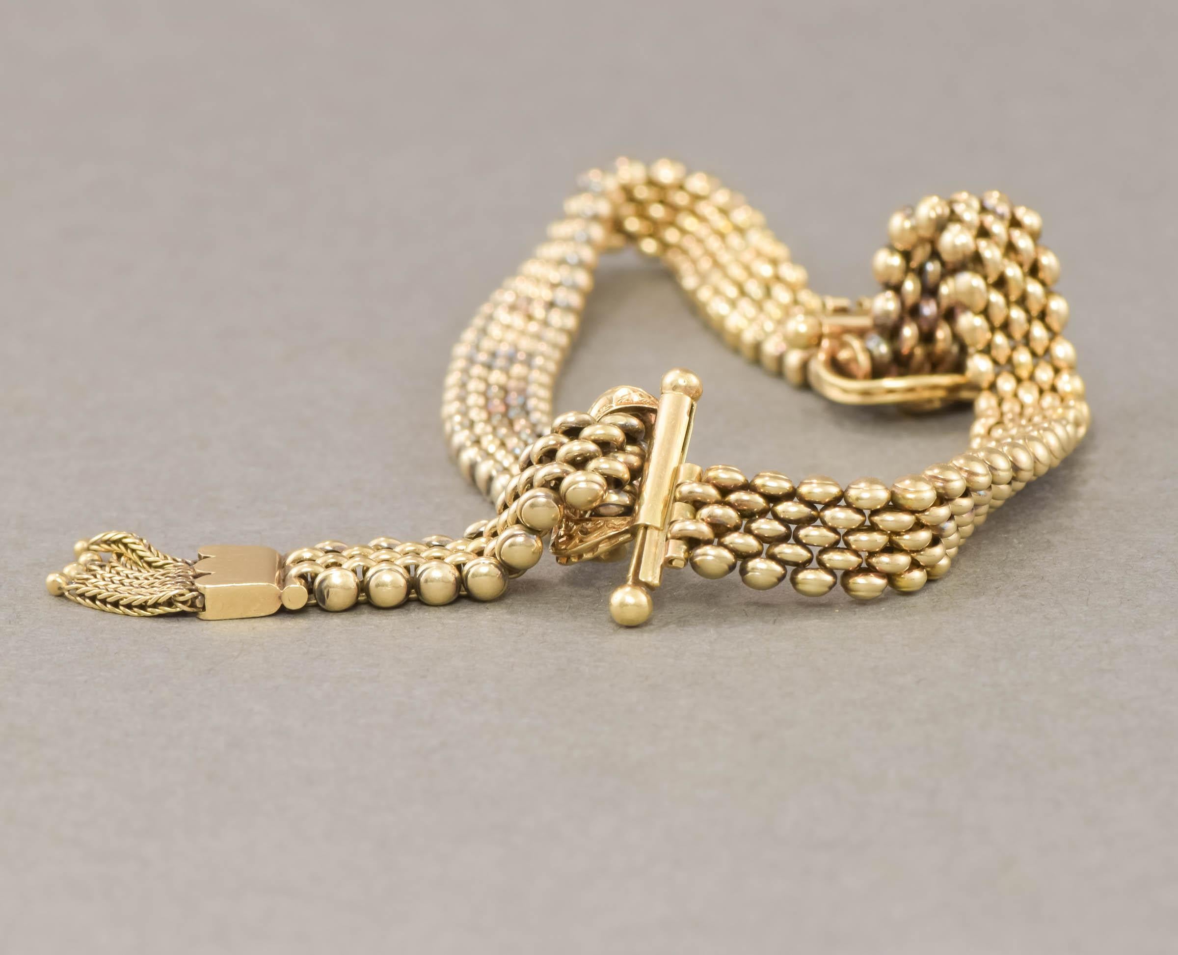 Buckle and Tassel 14K to 15K Gold Link Bracelet For Sale 7