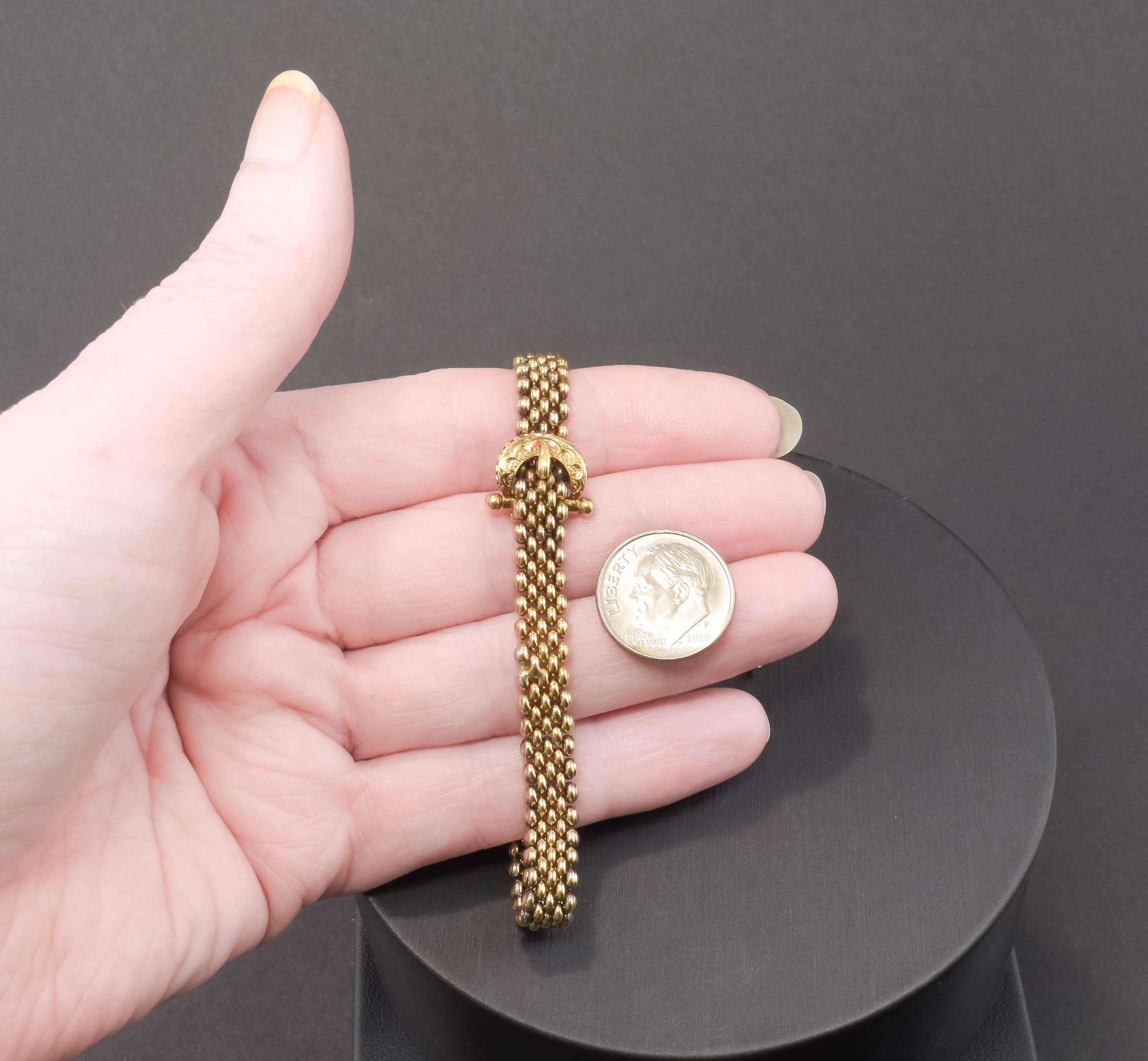Buckle and Tassel 14K to 15K Gold Link Bracelet For Sale 10