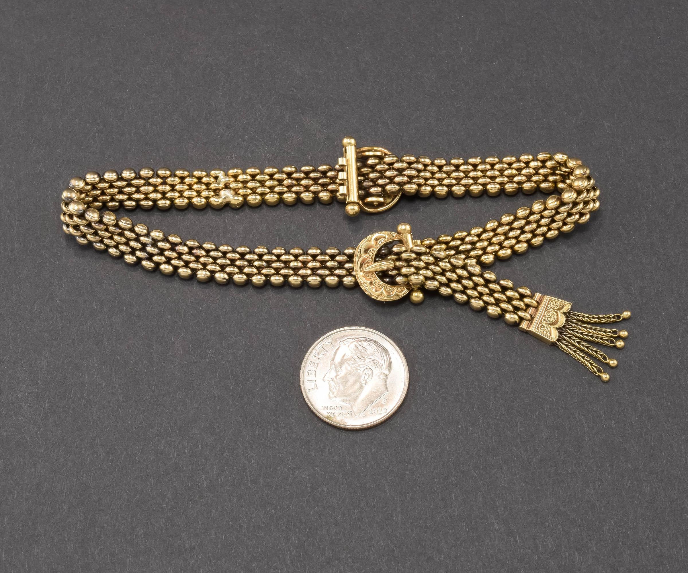 Gliederarmband aus 14K bis 15K Gold mit Schnalle und Quaste (Viktorianisch) im Angebot