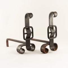 Buckle & Burn: 19th Century Forged Iron Andirons with Colonial Charm