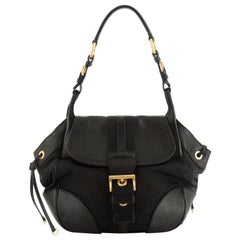Buckle Flap Shoulder Bag Tessuto and Leather Medium