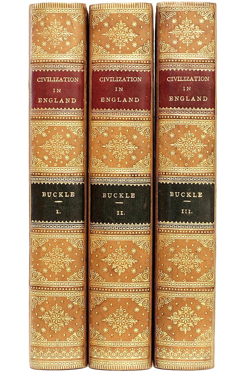 Late 19th Century Buckle, History of Civilization In England, 3 Vols, In A Fine Leather Binding For Sale