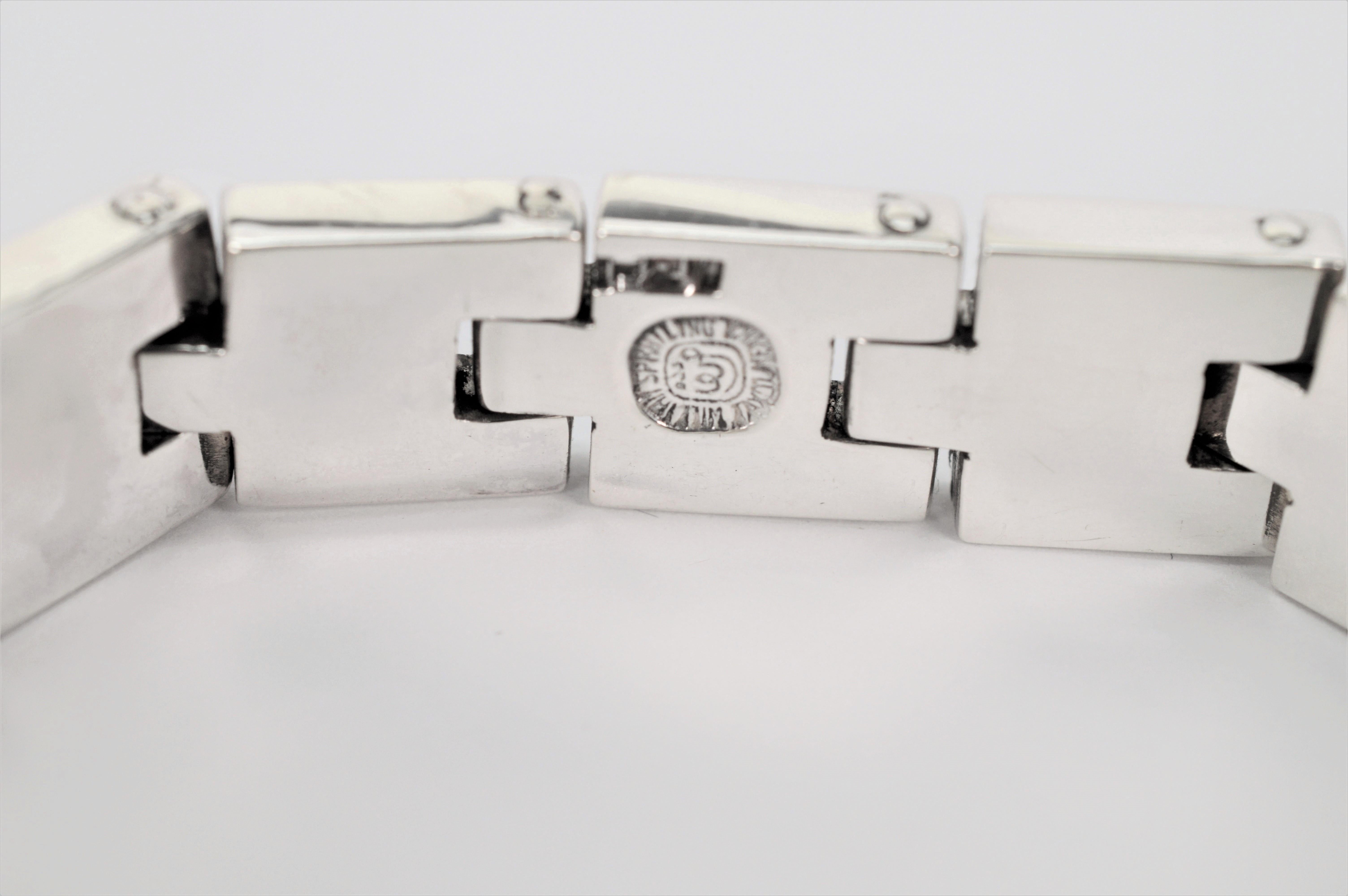 Buckle Link Sterling Silver Bracelet In Excellent Condition For Sale In Mount Kisco, NY