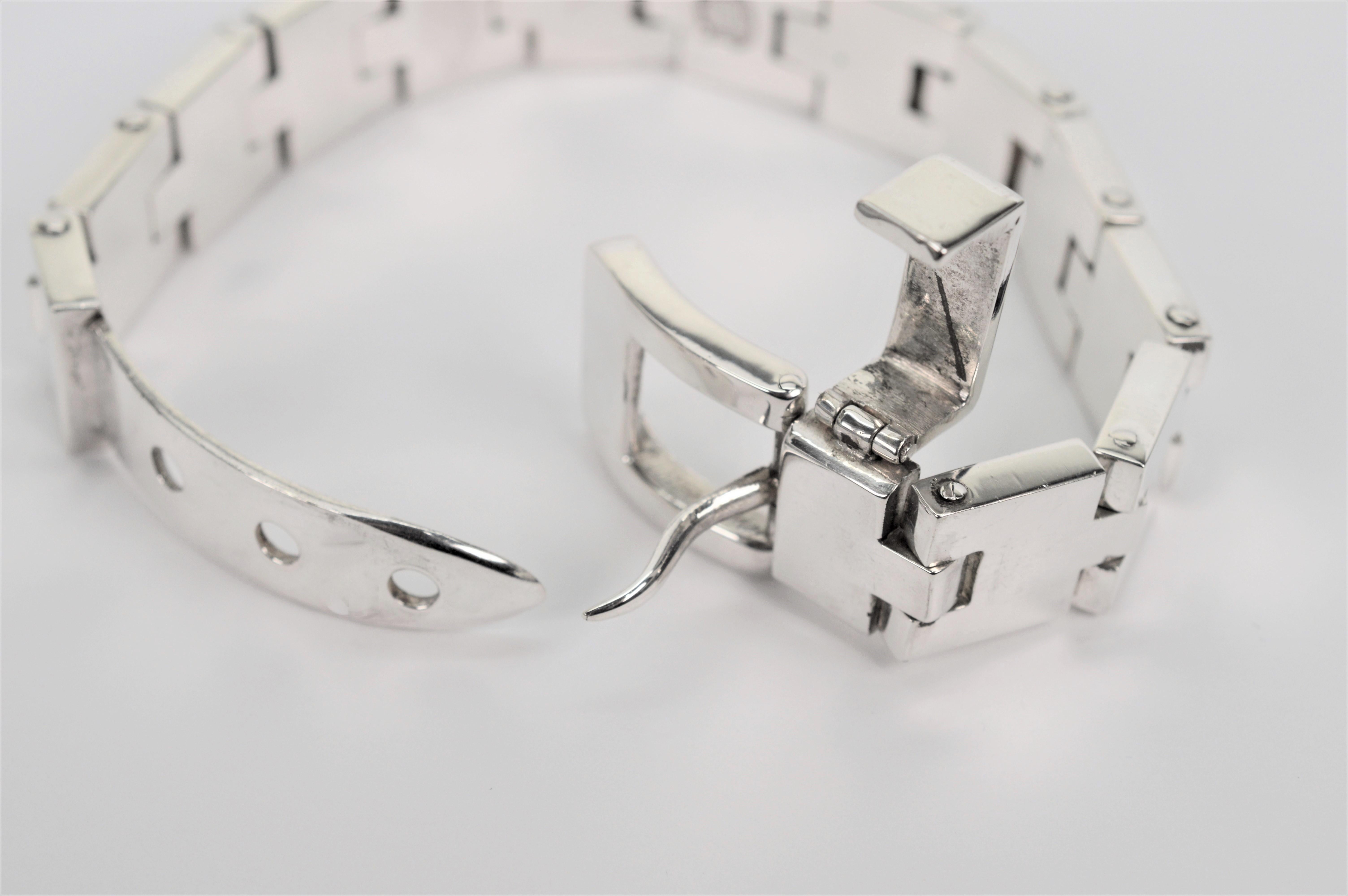 Women's or Men's Buckle Link Sterling Silver Bracelet For Sale