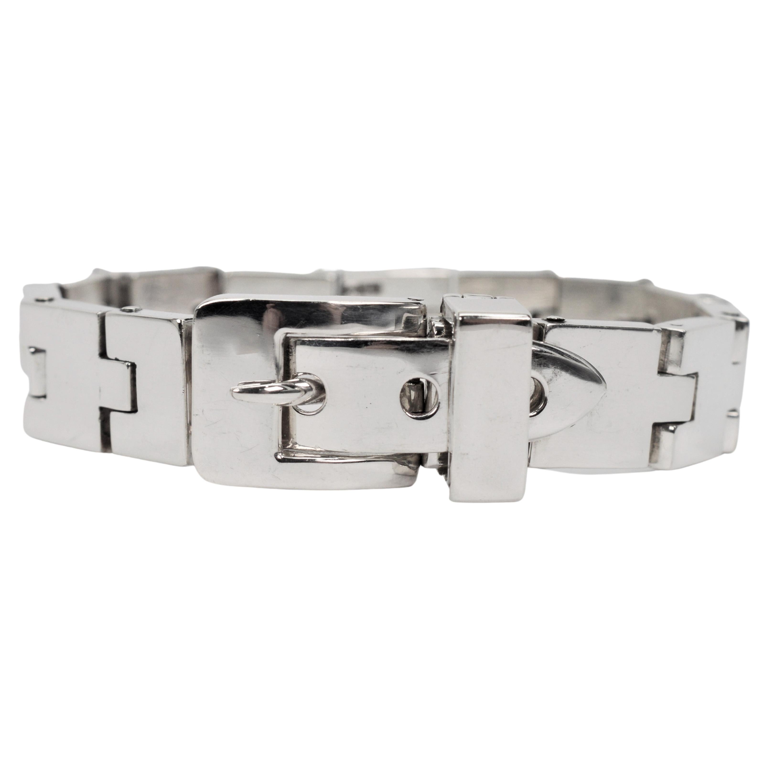 Buckle Link Sterling Silver Bracelet For Sale