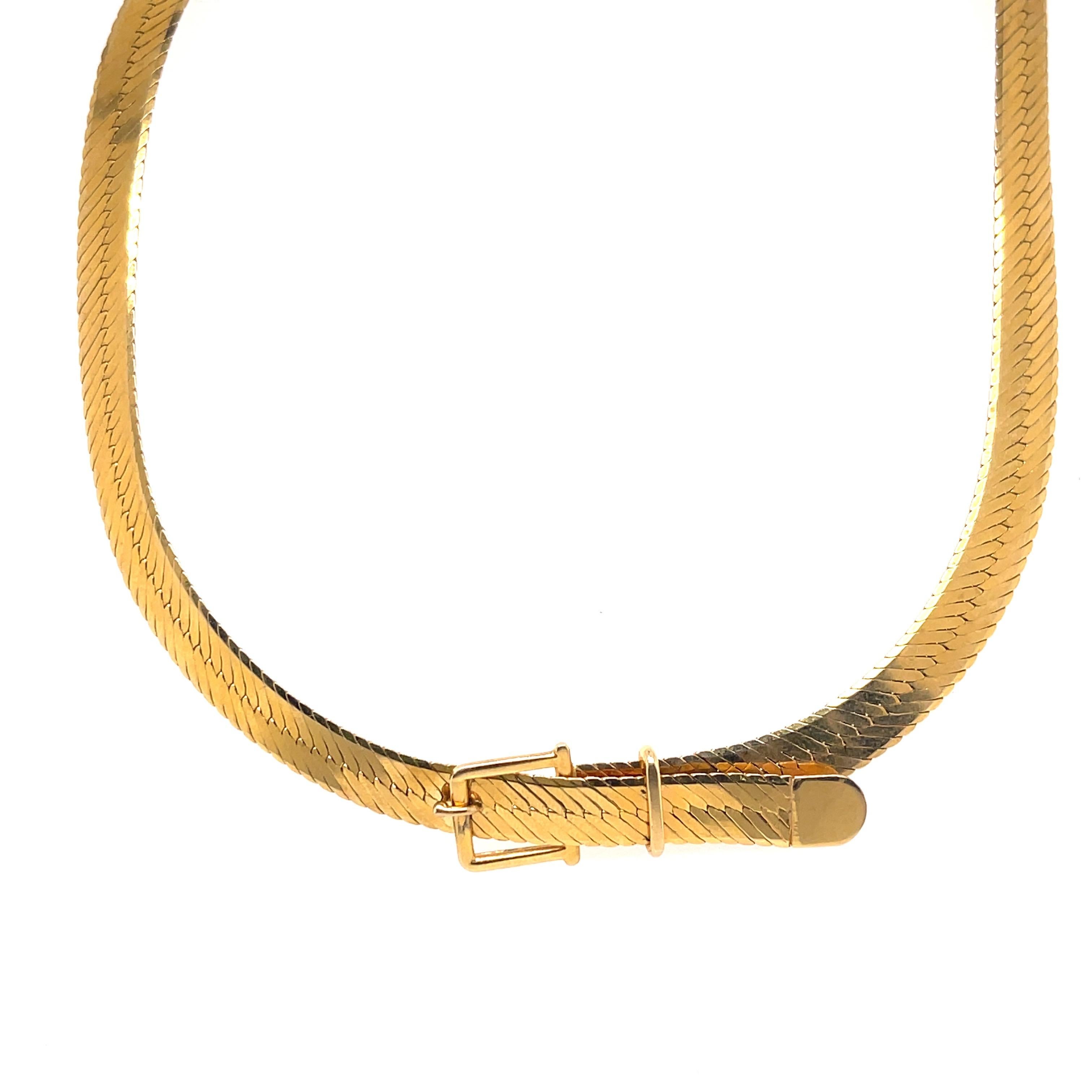 Vintage Herringbone Buckle Necklace 16.4 Grams 14 Karat Yellow Gold Italian For Sale