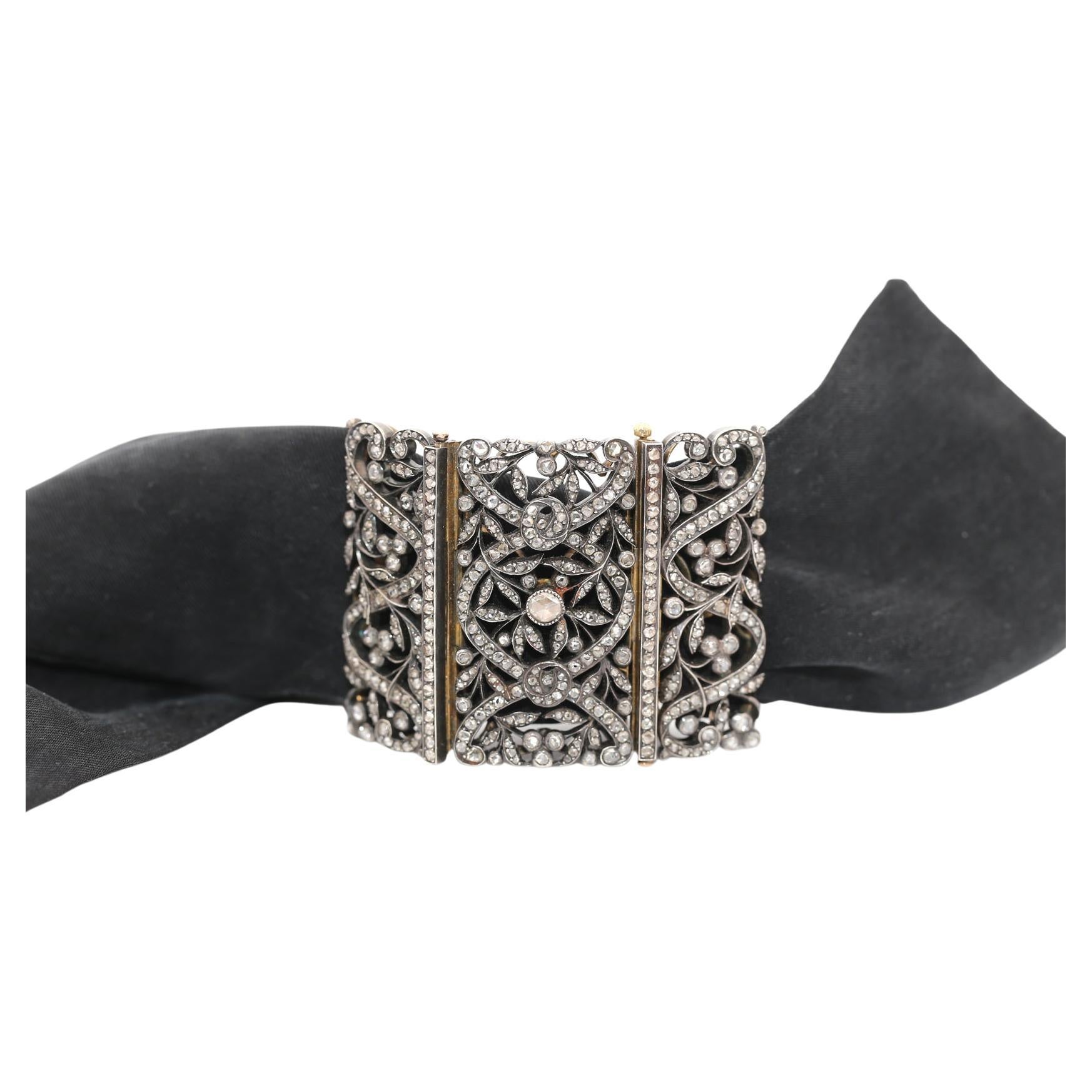 Buckle Rose-cut Diamonds Gold Silver Choker Bracelet, 1890 For Sale
