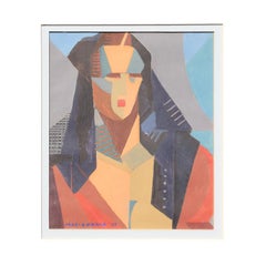 Abstract Red and Blue Toned Color-Block Female Portrait