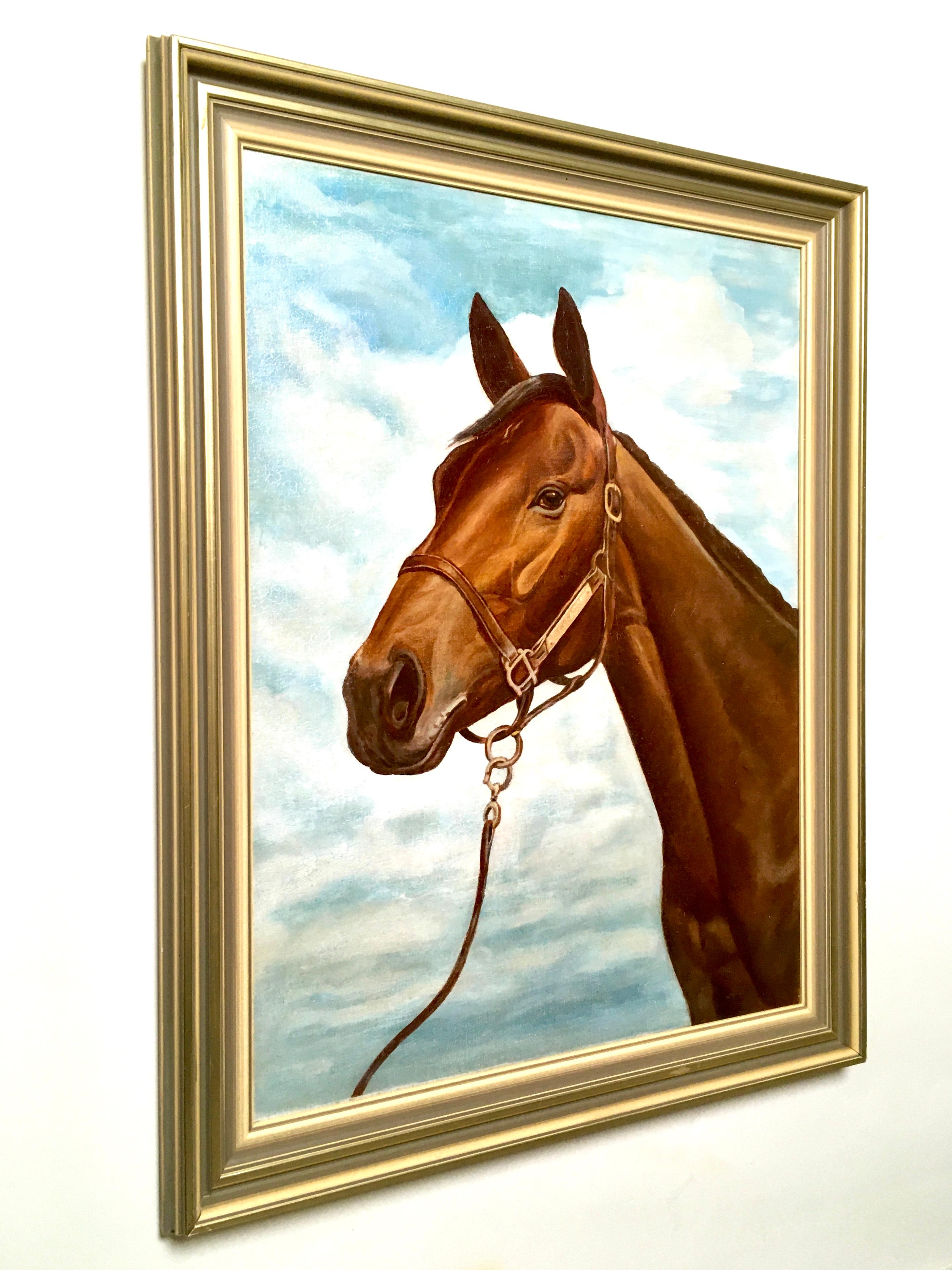 An excellent amateur oil painting of Buckpasser, the 1966 Horse of the Year. The artist is Anna Whitehead, an Australian amateur equine painter. 

We love this painting for it’s simplicity. It’s a typical example of equine portraits of the 1960s
