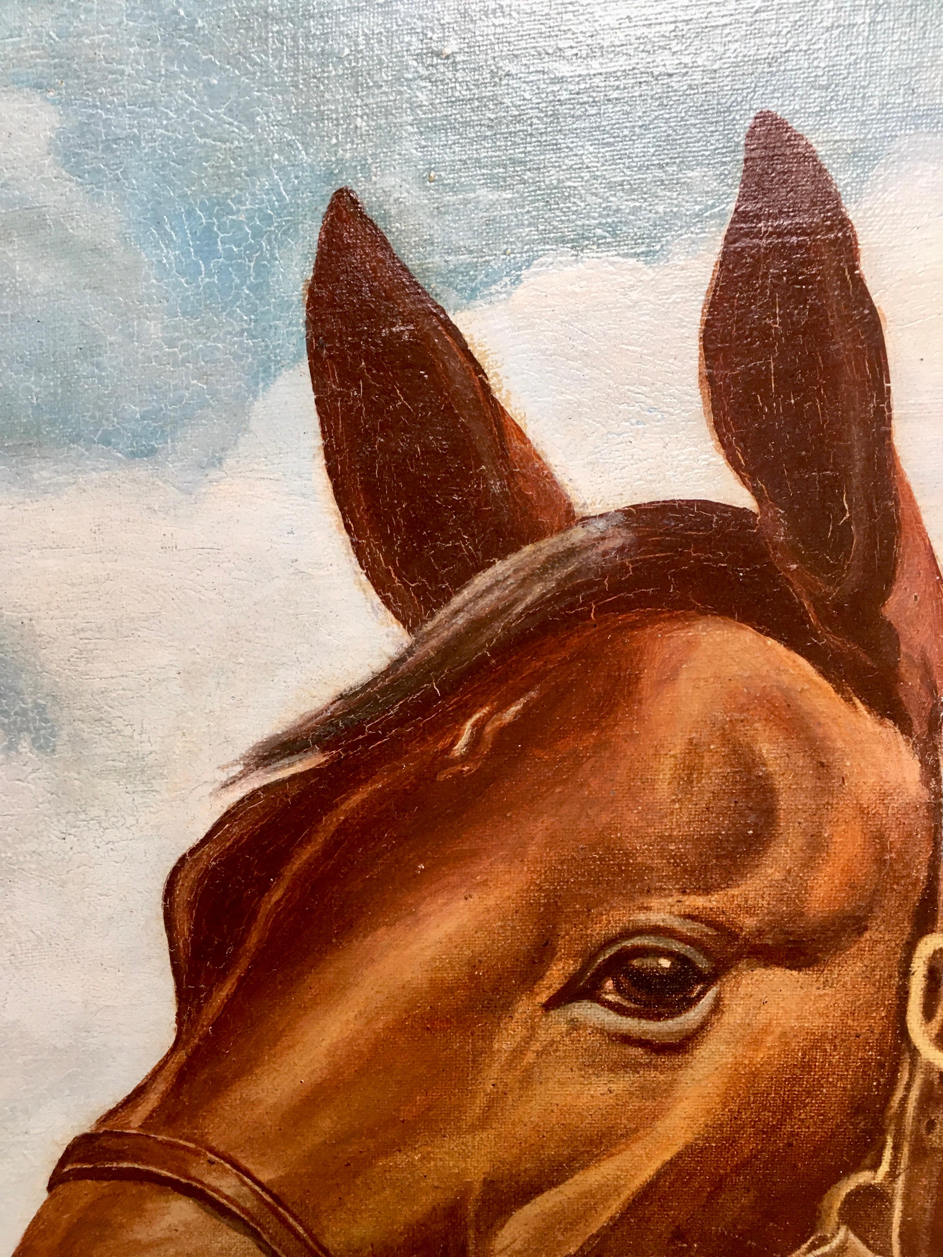 Masonite ‘Buckpasser’ 1966 Horse of the Year Equine Portrait Oil Canvas Board