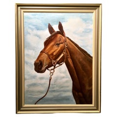 Retro ‘Buckpasser’ 1966 Horse of the Year Equine Portrait Oil Canvas Board