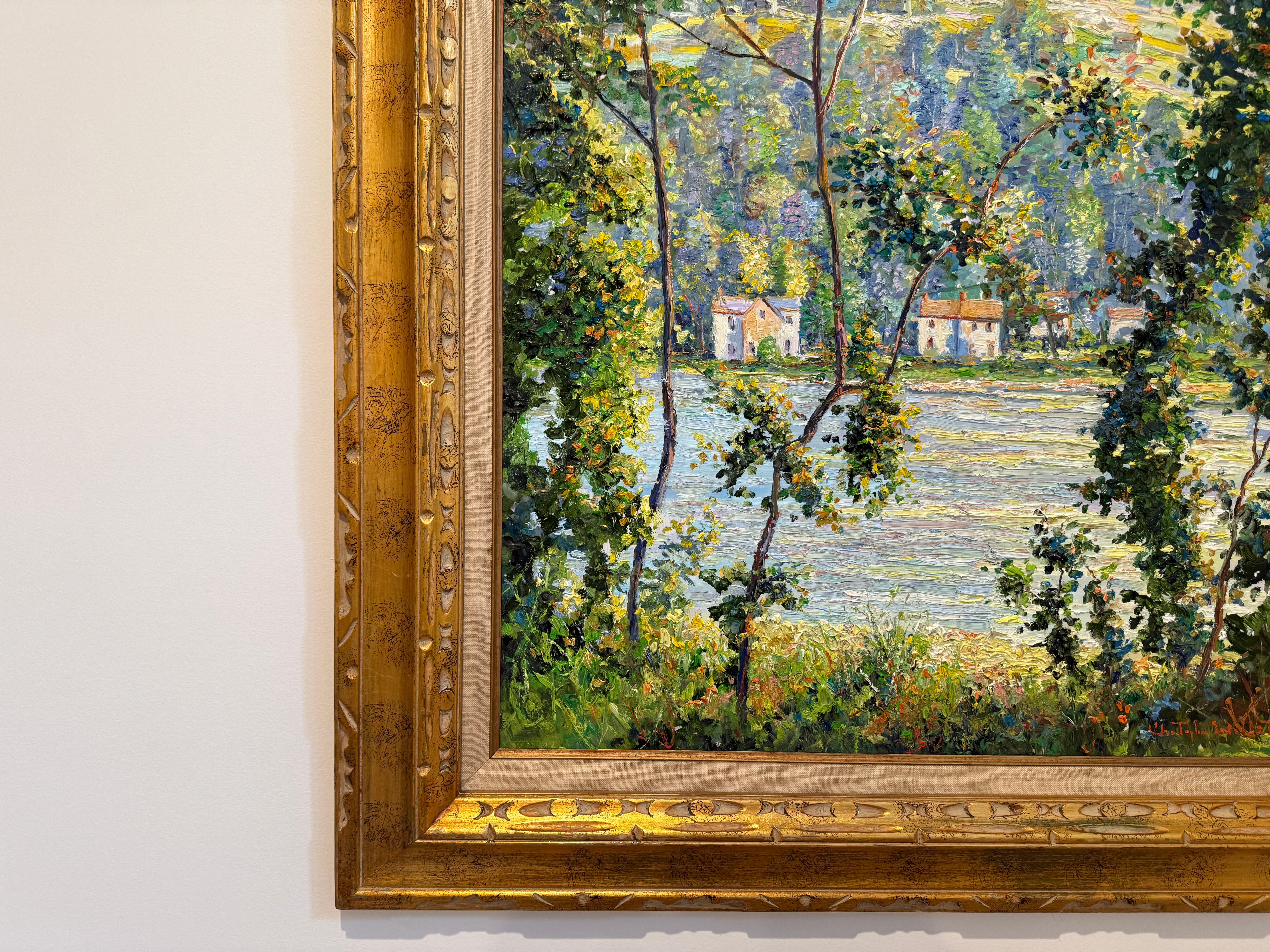 Bucks County Delaware River Lumberville Impressionist Tree Scene Oil Painting en venta 3