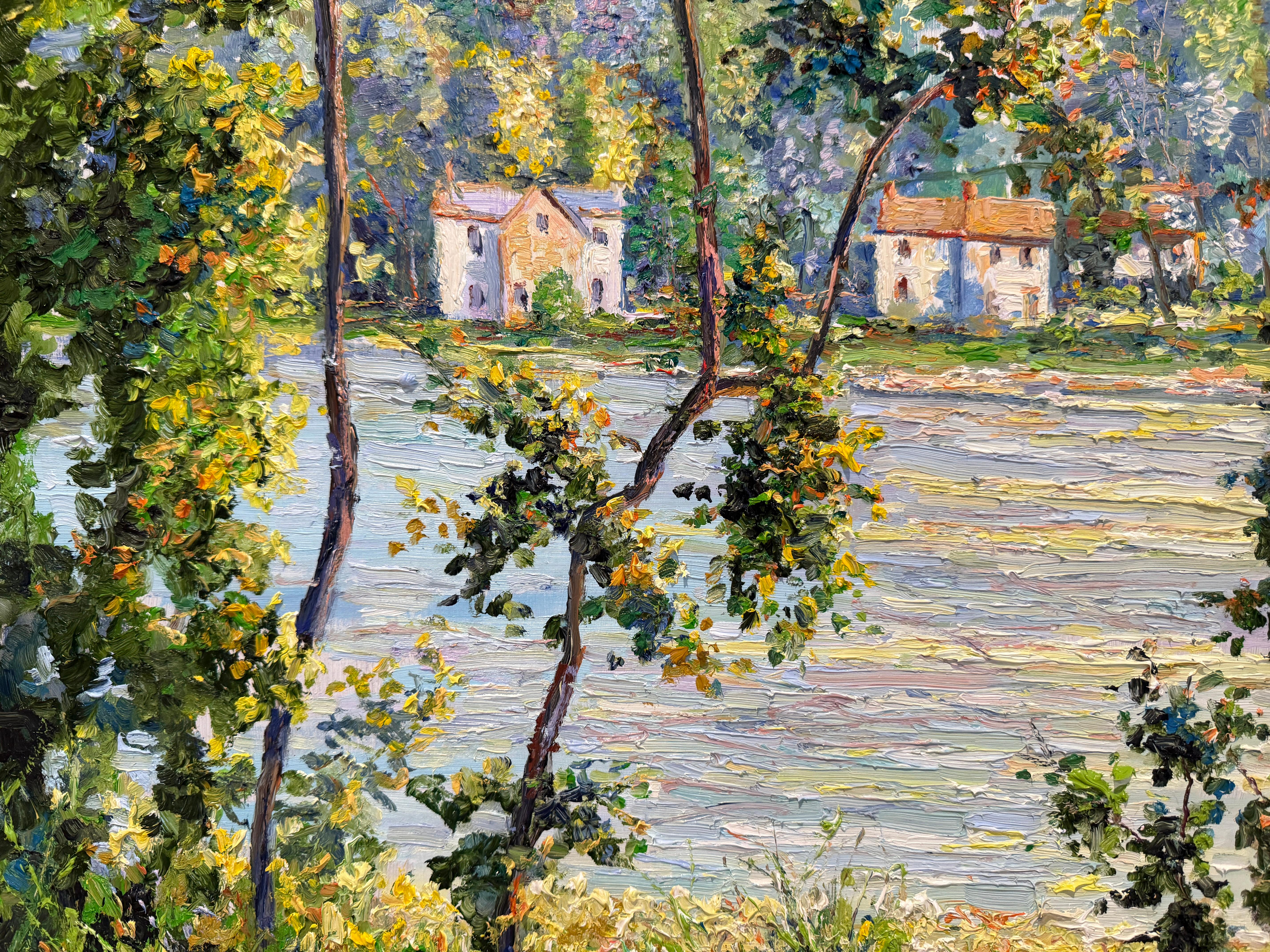 Bucks County Delaware River Lumberville Impressionist Tree Scene Oil Painting en venta 4
