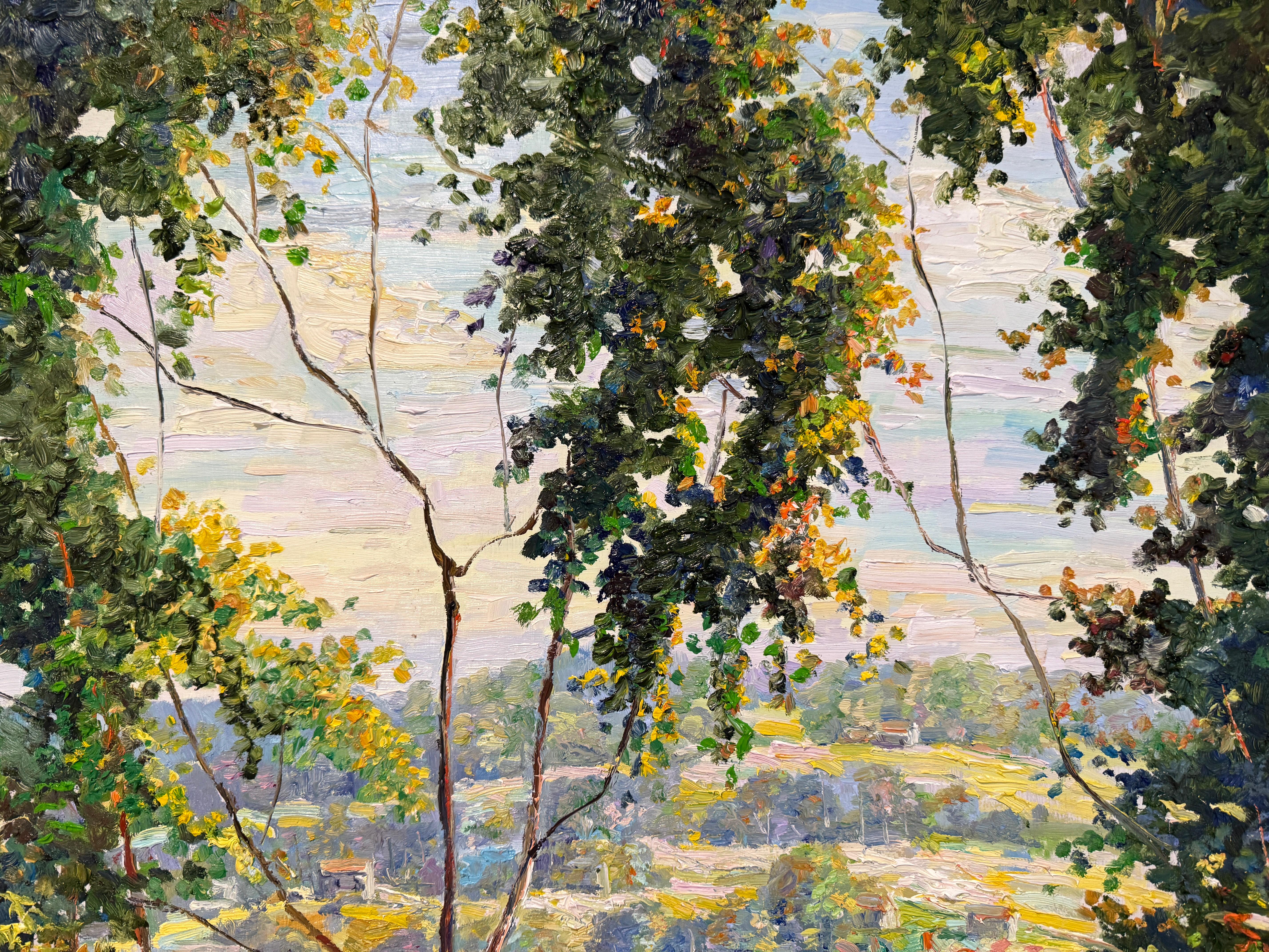 Bucks County Delaware River Lumberville Impressionist Tree Scene Oil Painting en venta 5