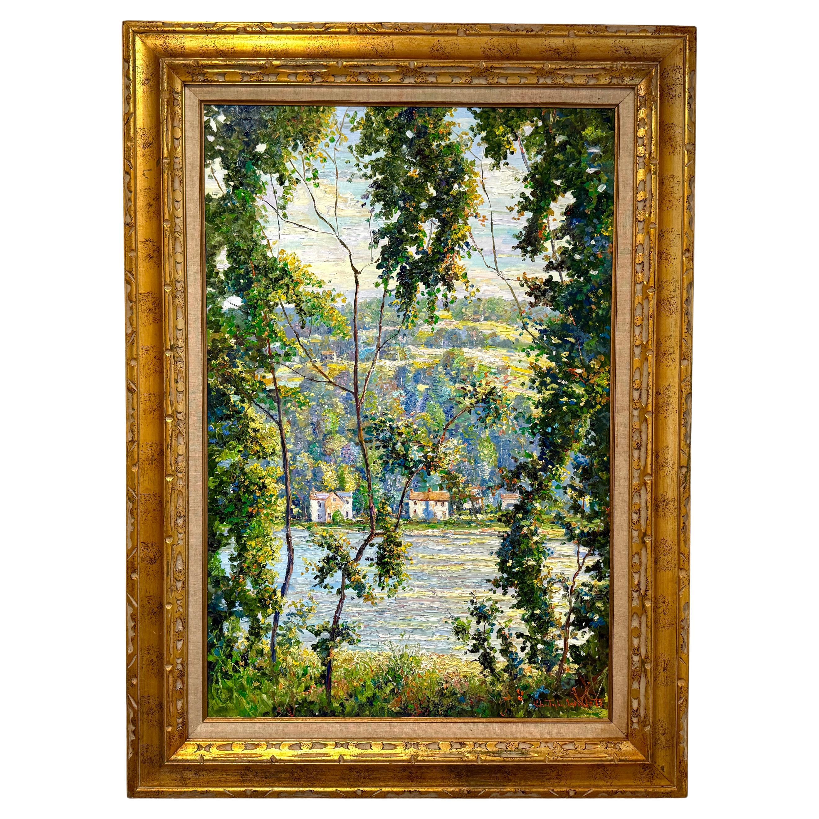 Bucks County Delaware River Lumberville Impressionist Tree Scene Oil Painting