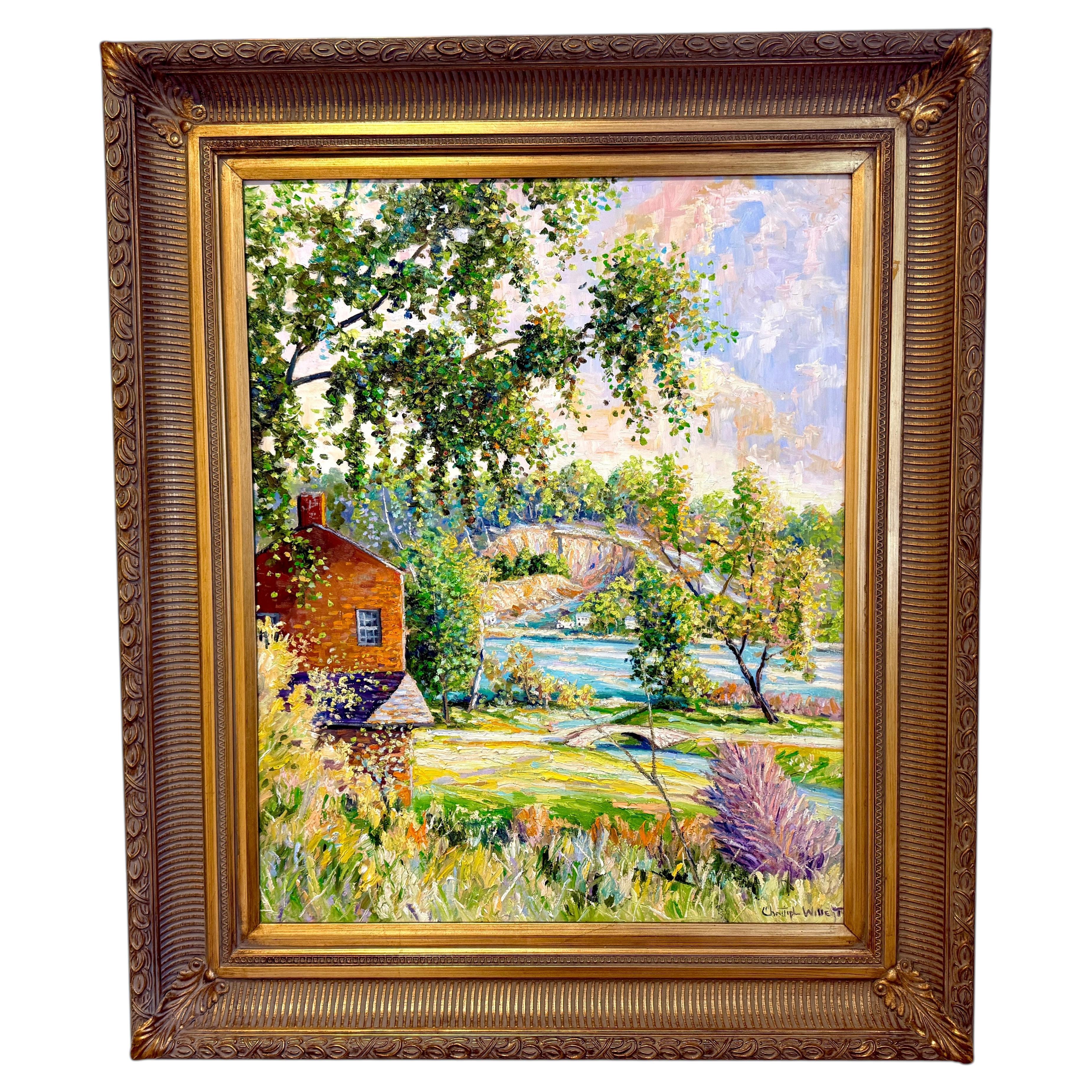 Bucks County River View Byram Quarry Impressionist Tree Scene Oil Painting For Sale