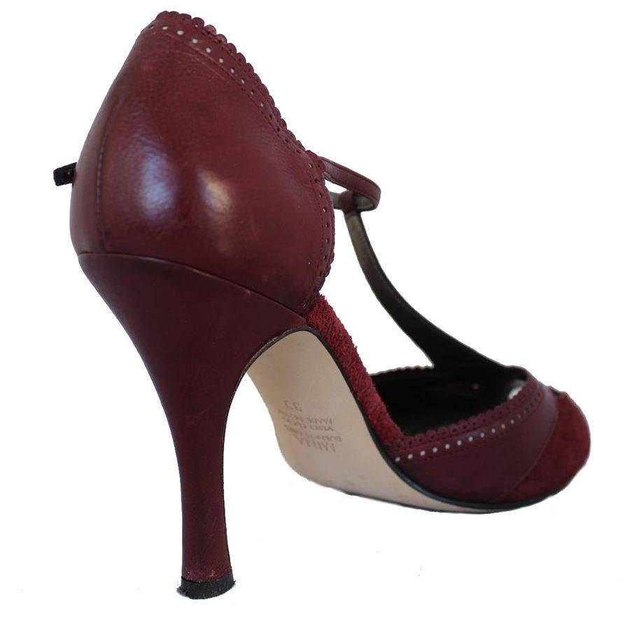 Buckskin Bordeaux color With ankle strap Heel height cm 10 (3.93 inches)
