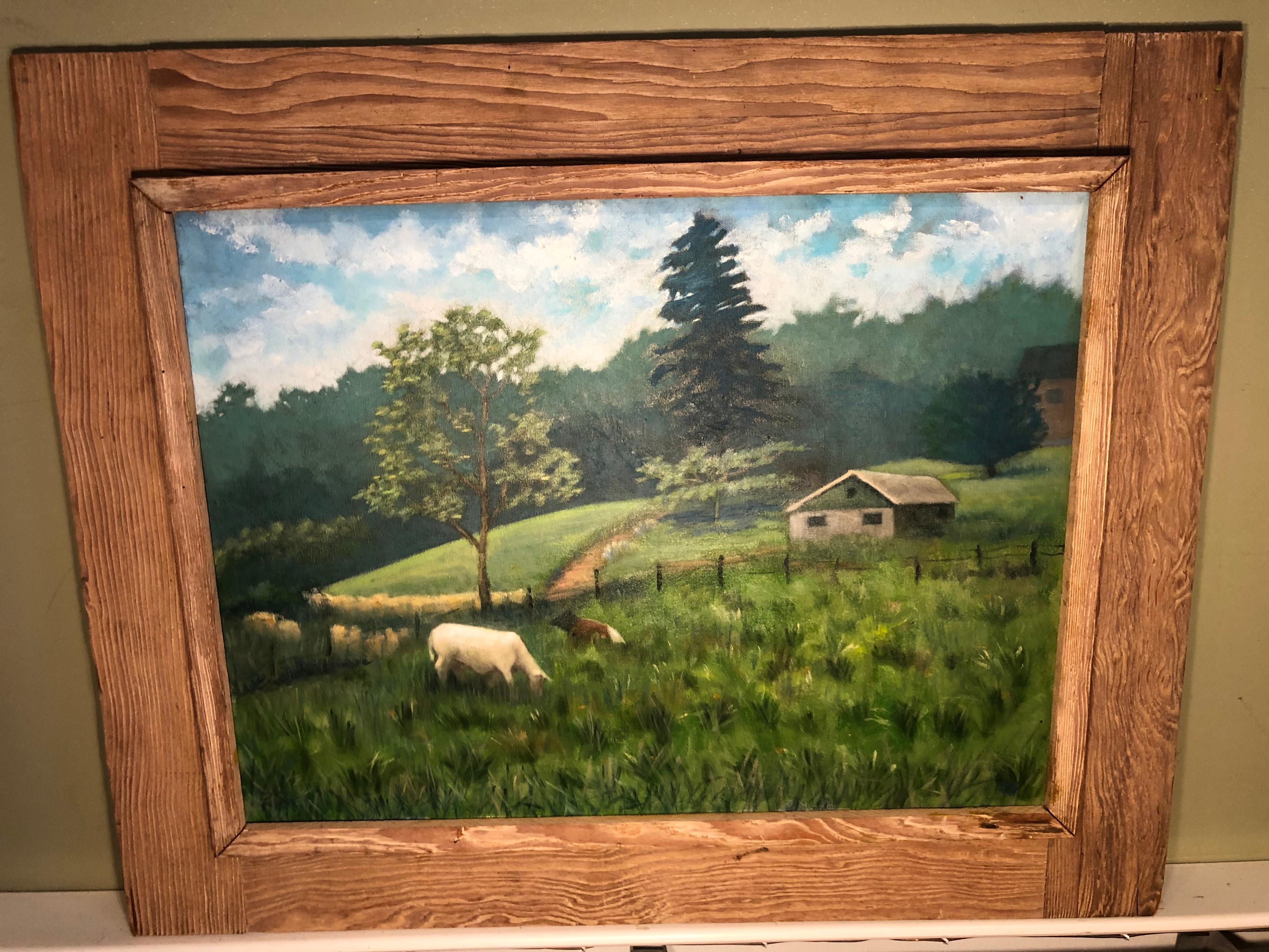 Bucolic Farm Landscape with Sheep In Good Condition For Sale In Redding, CT