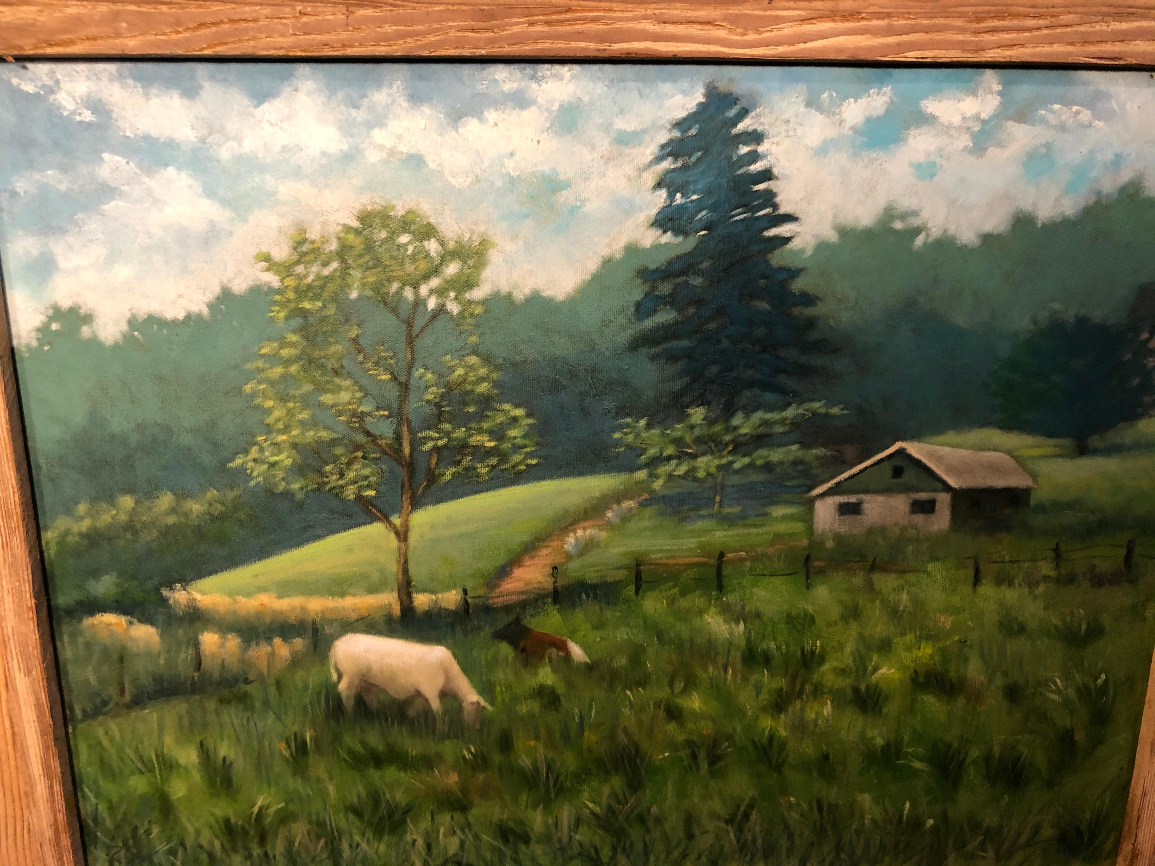 20th Century Bucolic Farm Landscape with Sheep For Sale