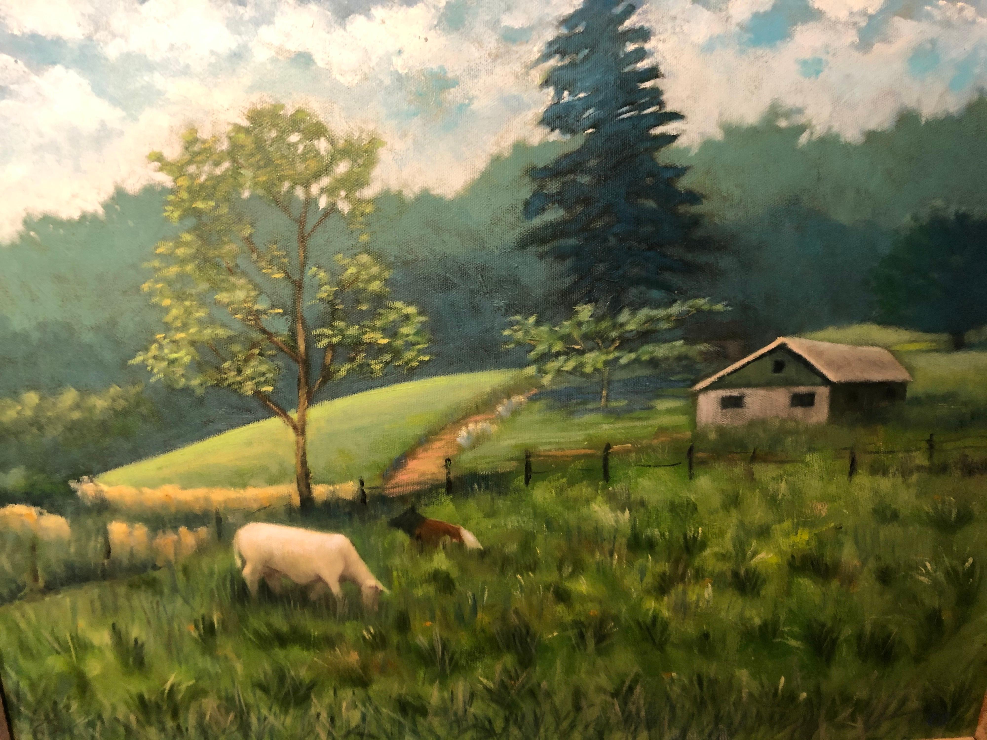 Canvas Bucolic Farm Landscape with Sheep For Sale