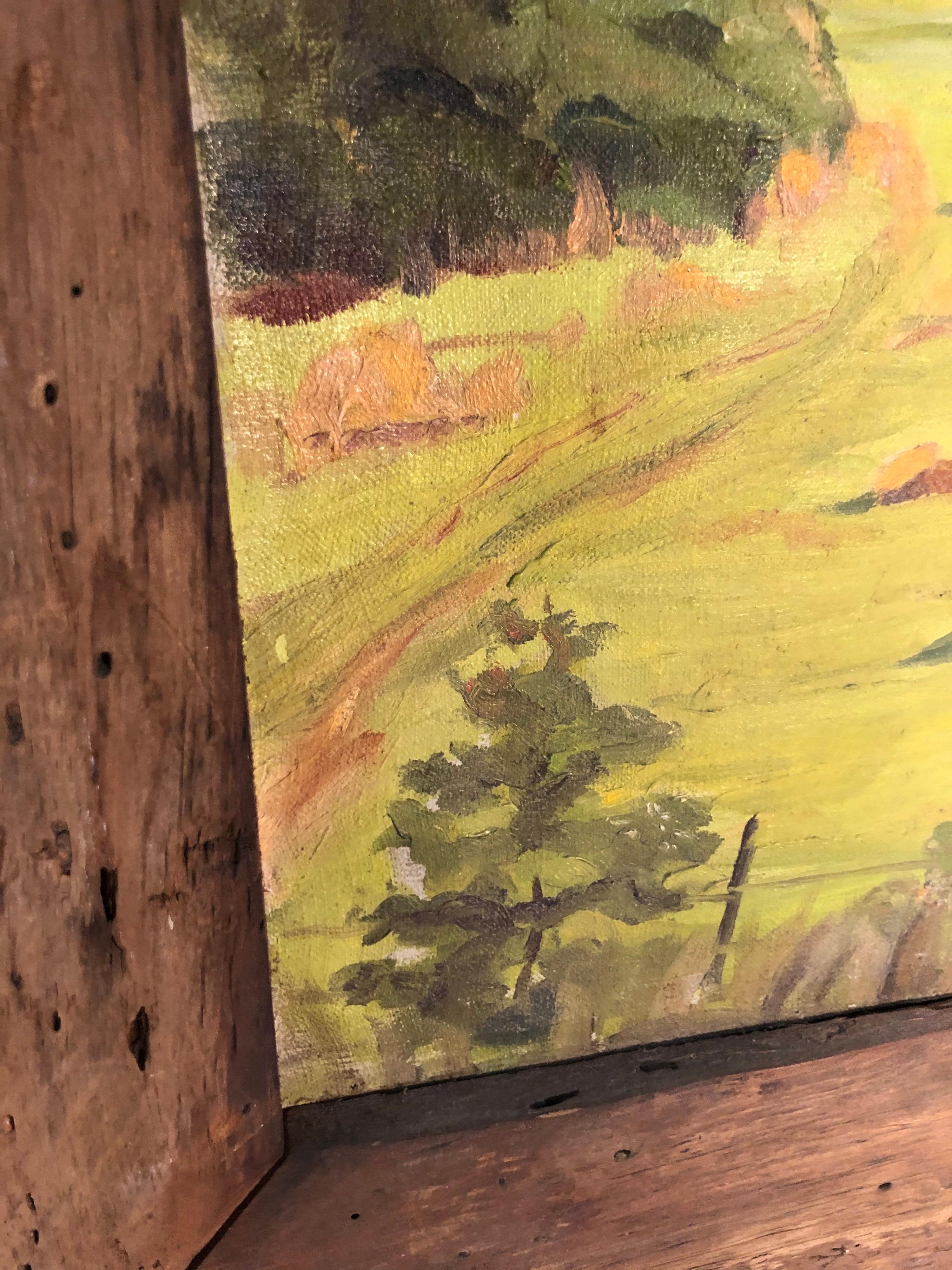 Bucolic Landscape in Primitive Barnwood Frame For Sale 7