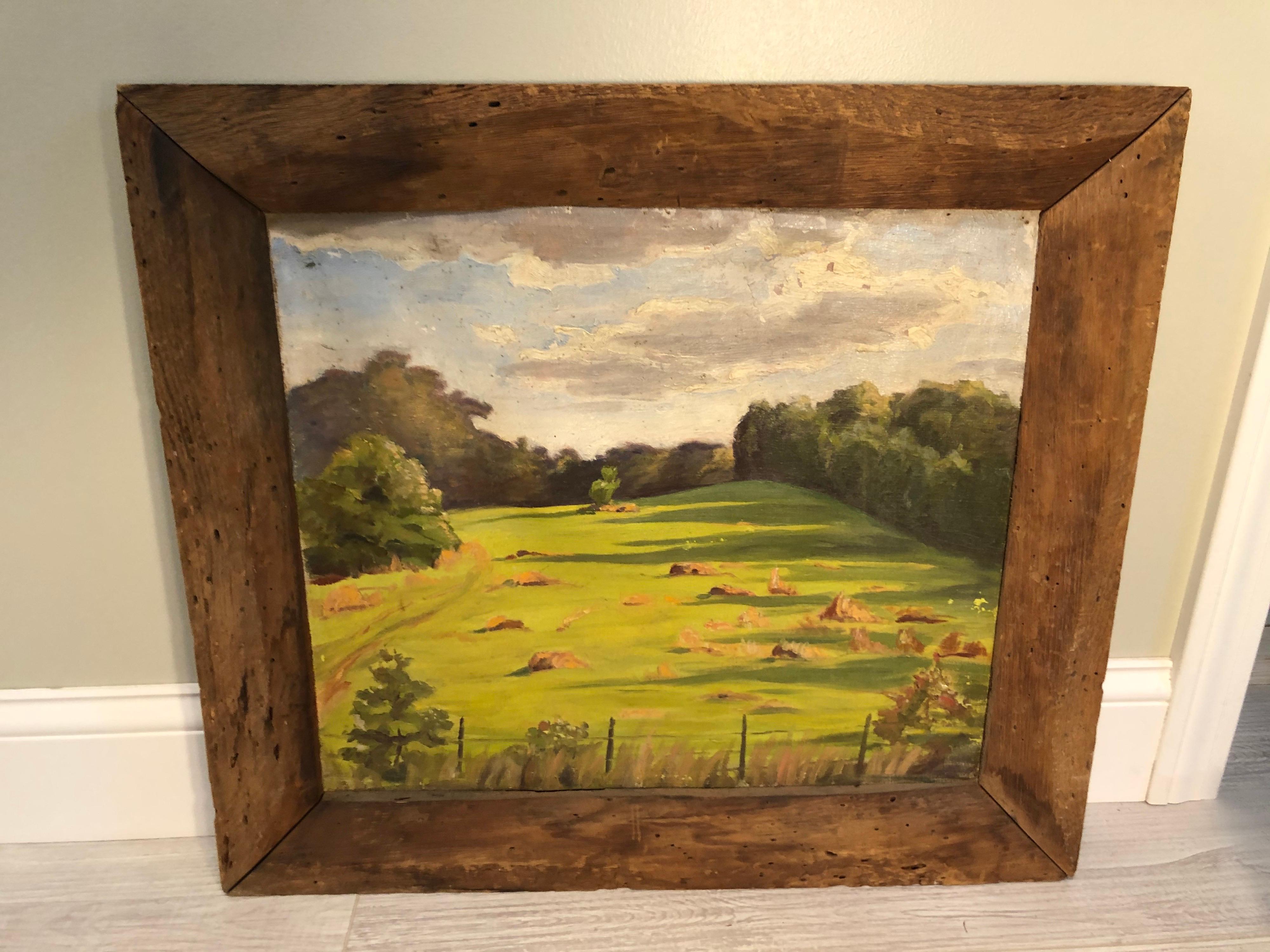 Bucolic Landscape in Primitive Barnwood Frame For Sale 11