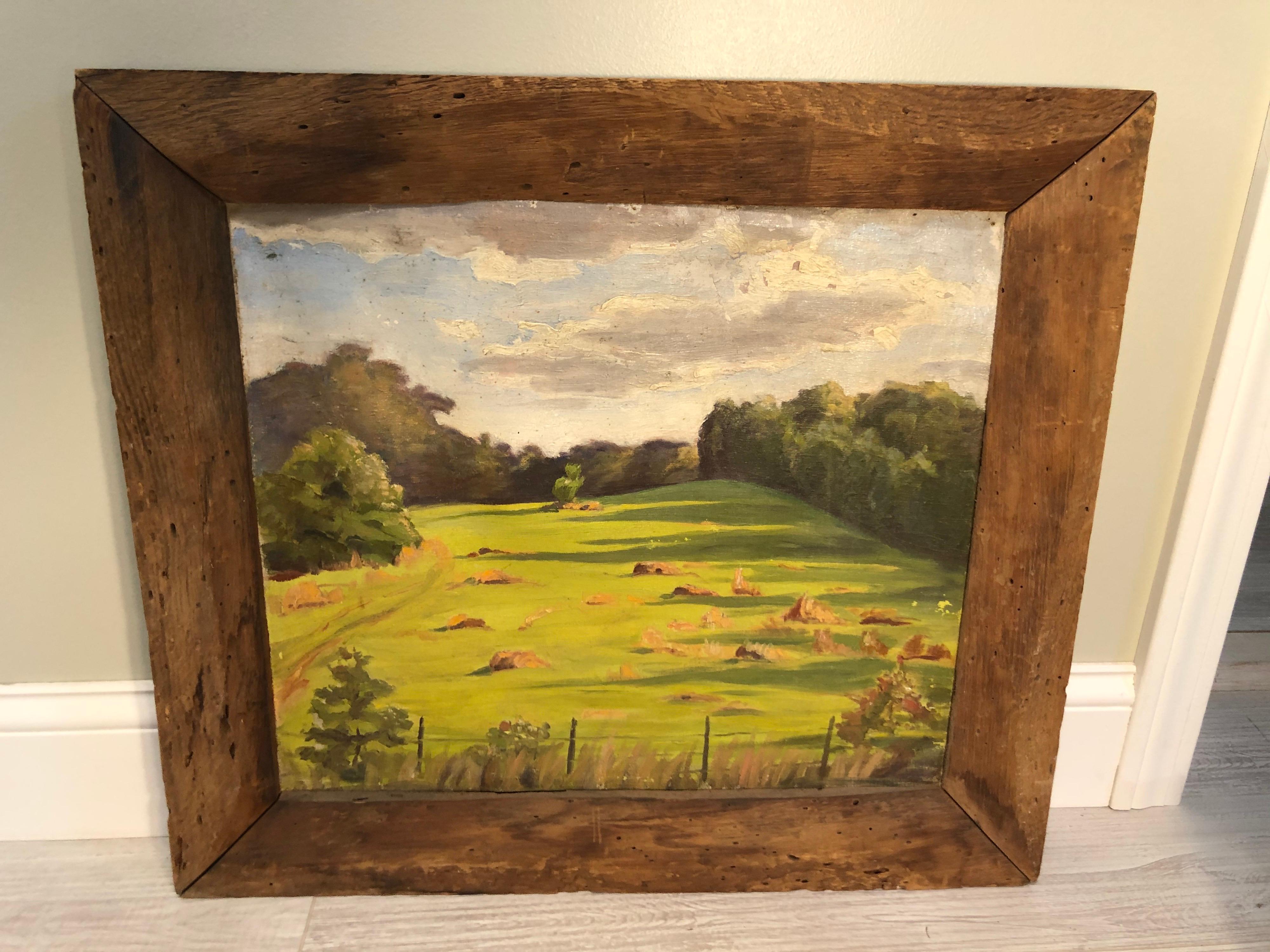 Bucolic Landscape in Primitive Barnwood Frame For Sale 12