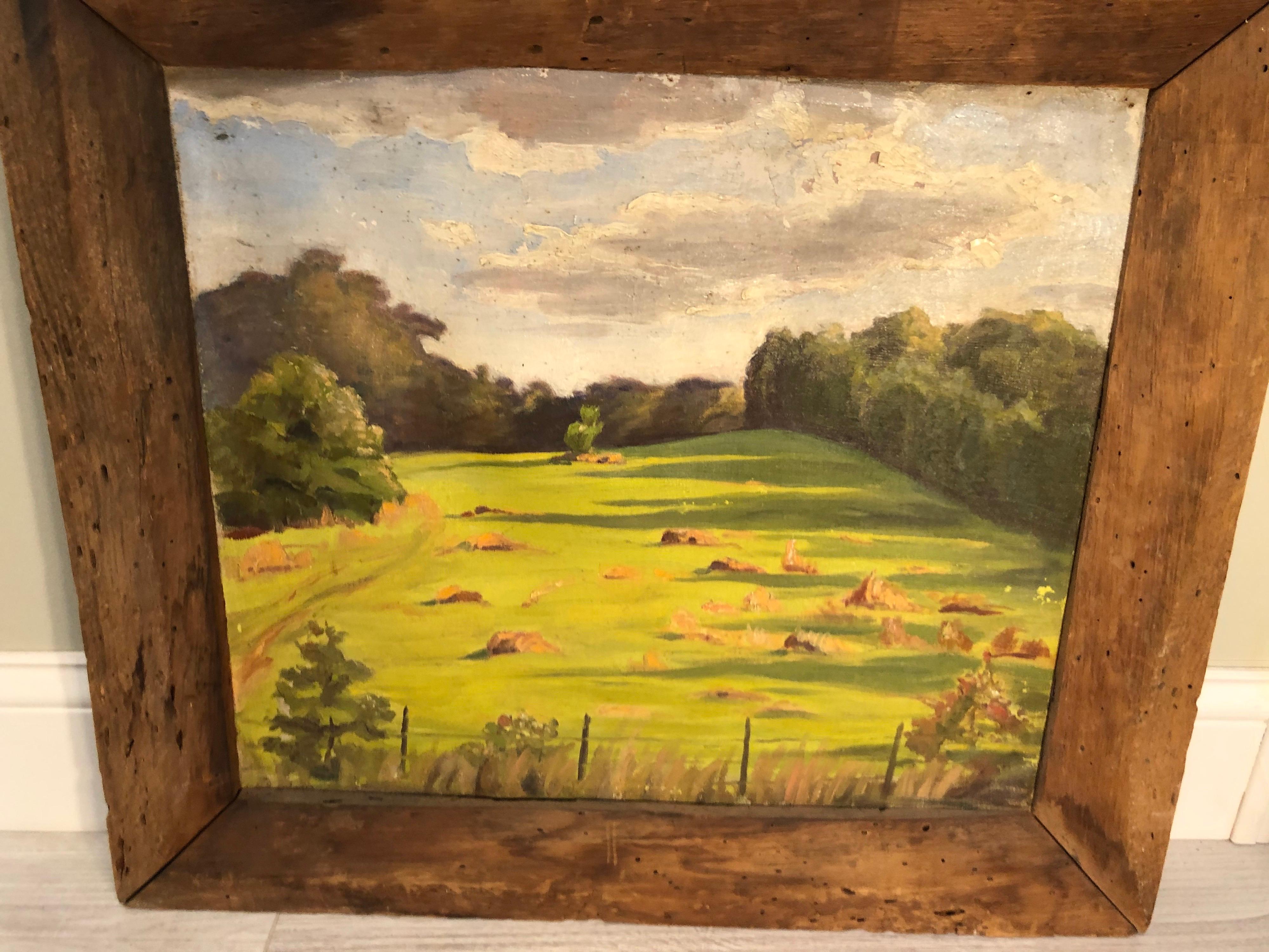 Bucolic Landscape in Primitive Barnwood Frame For Sale 13