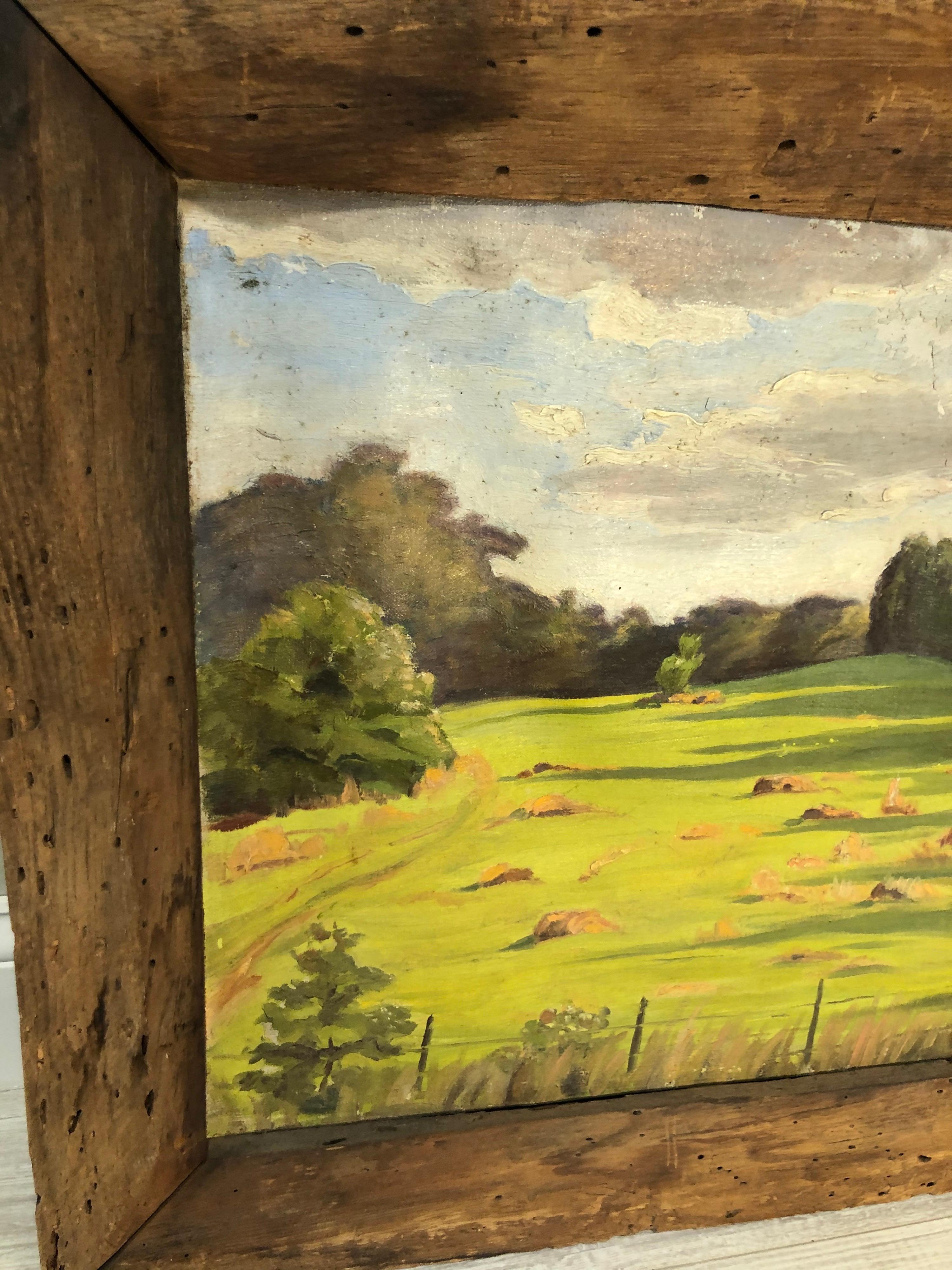 Mid-20th Century Bucolic Landscape in Primitive Barnwood Frame For Sale