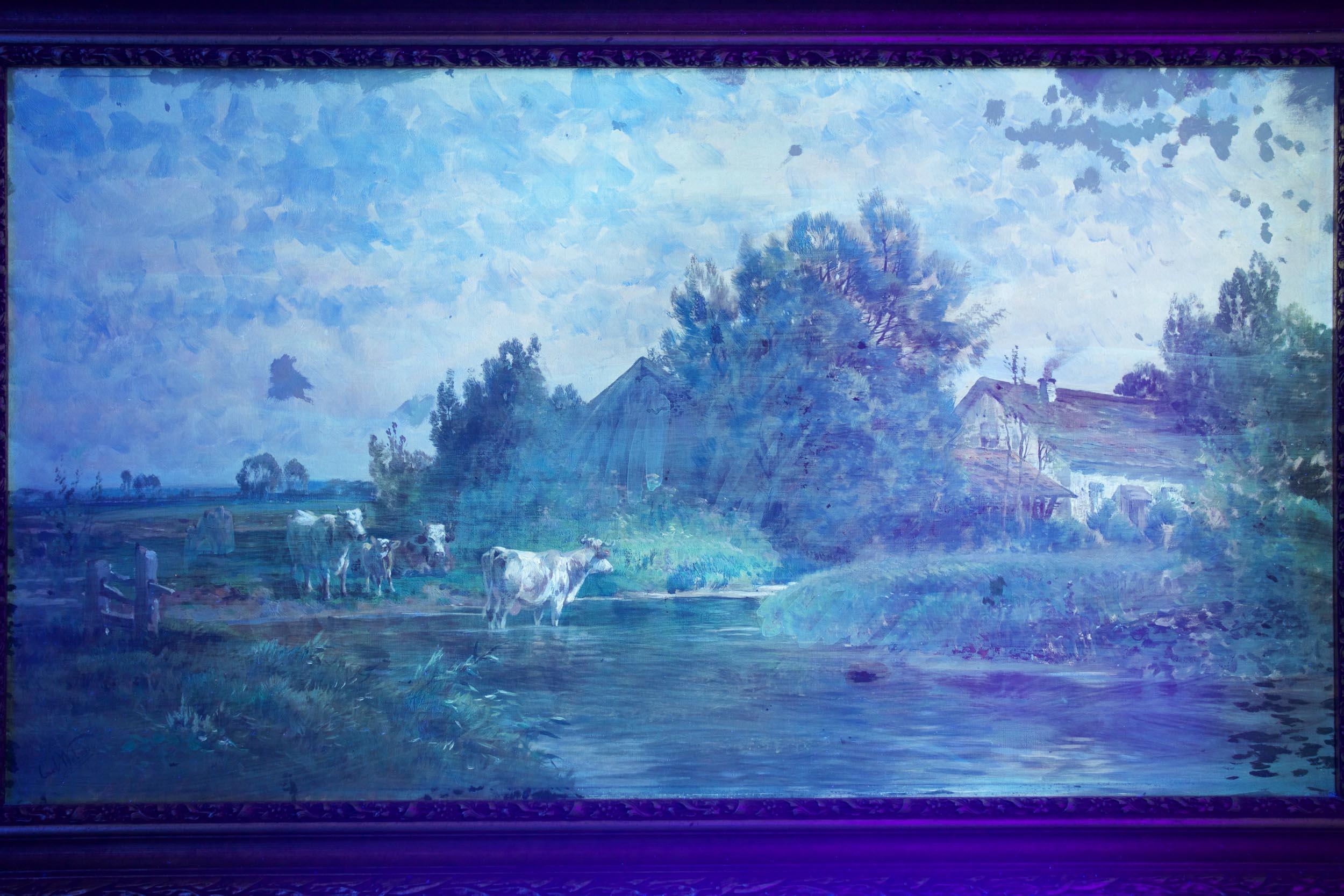 Bucolic Landscape Painting of Cattle by Carl Weber In Good Condition In Shippensburg, PA