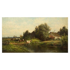 Bucolic Landscape Painting of Cattle by Carl Weber