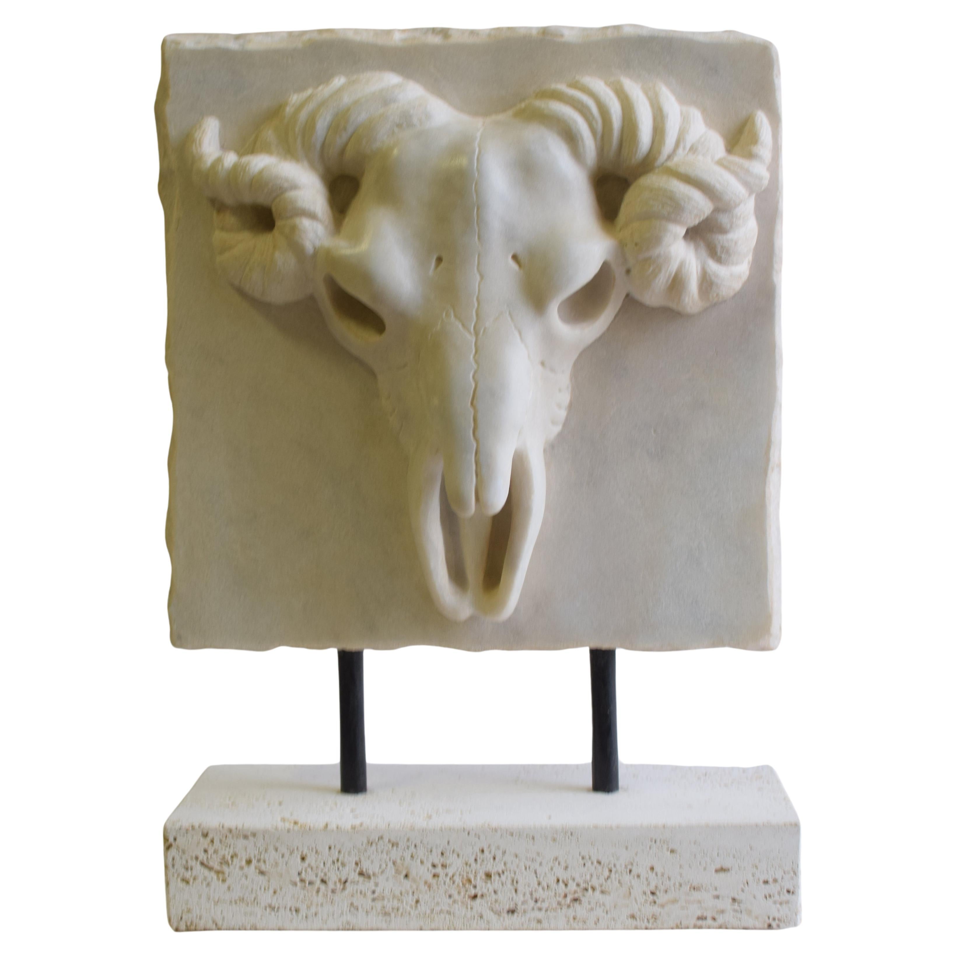"Bucranium," a sculpture made of white Carrara marble For Sale
