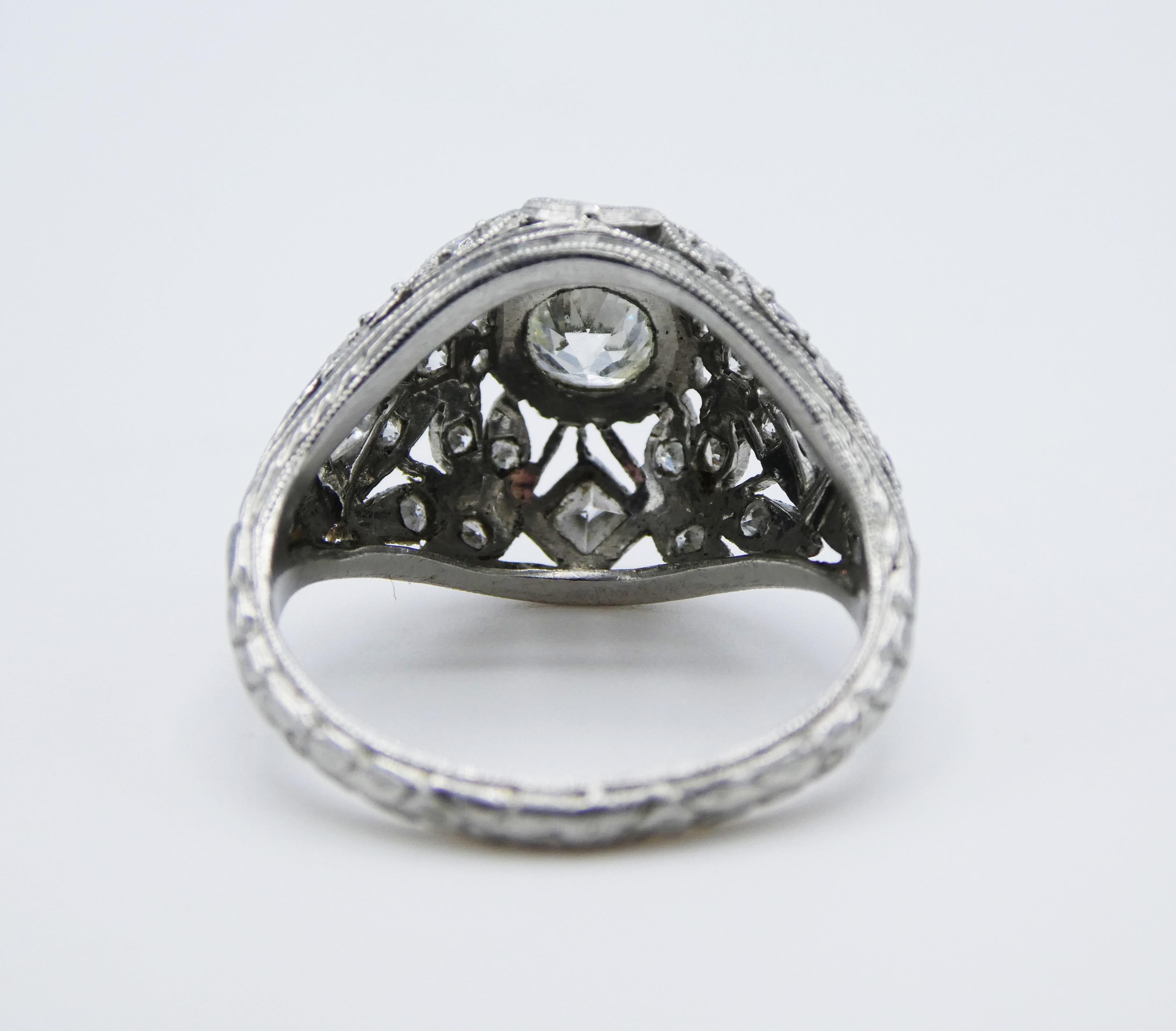 Bud and Blossom Art Deco Platinum Diamond Dome Cocktail Ring at 1stDibs ...