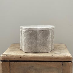 Bud Box: Lidded Box in Oyster Italian Greige Marble by Anastasio Home