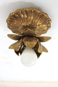 Bud Flower Ceiling Light Fixture in Bronze, Spain 1950s