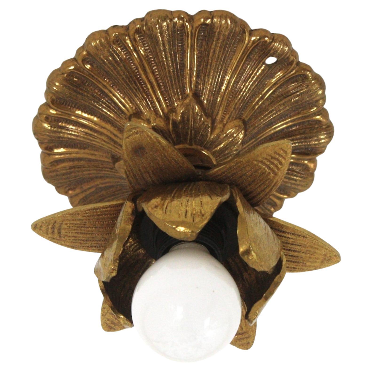 Bud Flower Ceiling Light Fixture in Bronze, Spain 1950s