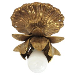 Bud Flower Ceiling Light Fixture in Bronze, Spain 1950s