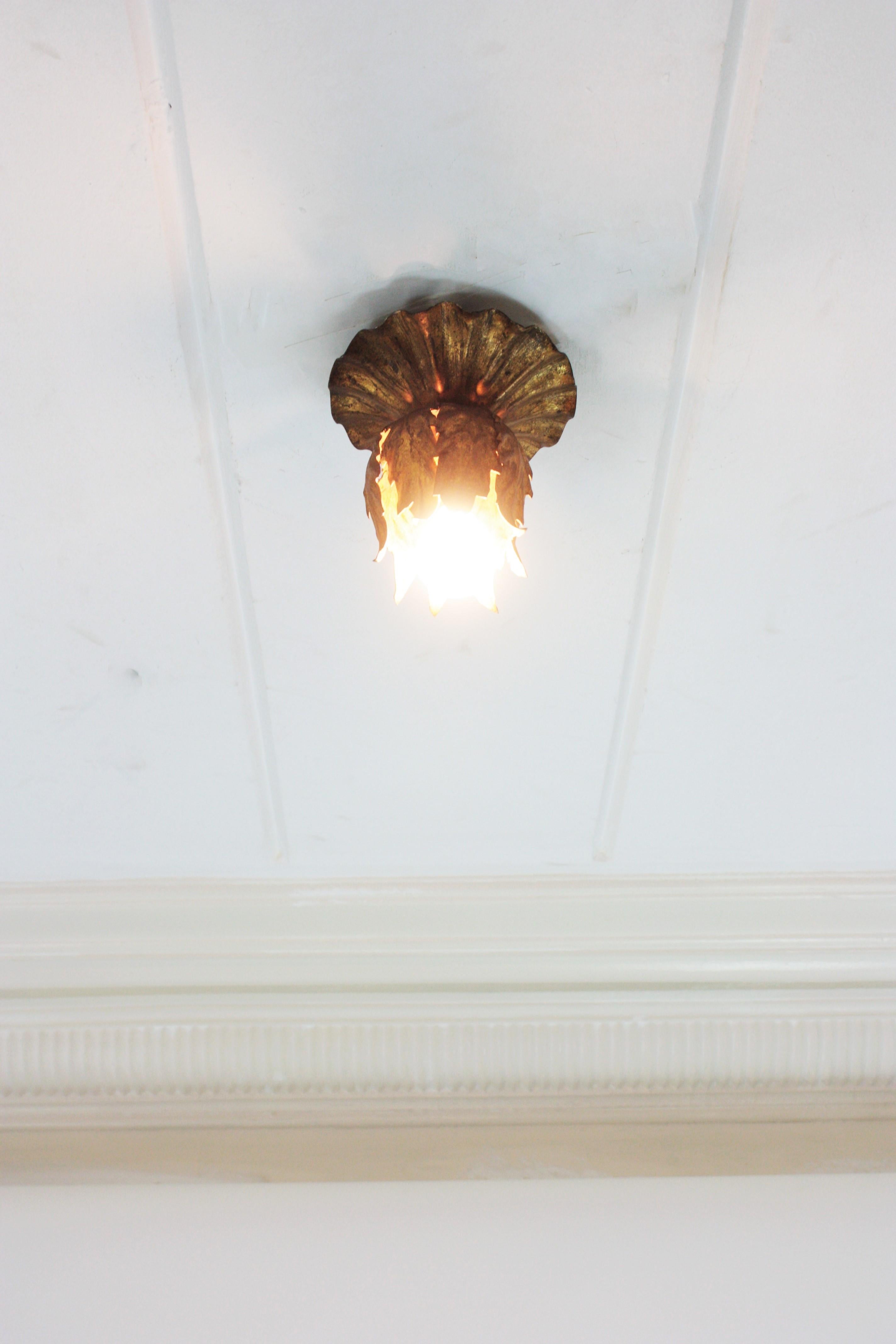 Bud Flower Light Fixture in Gilt Iron 5