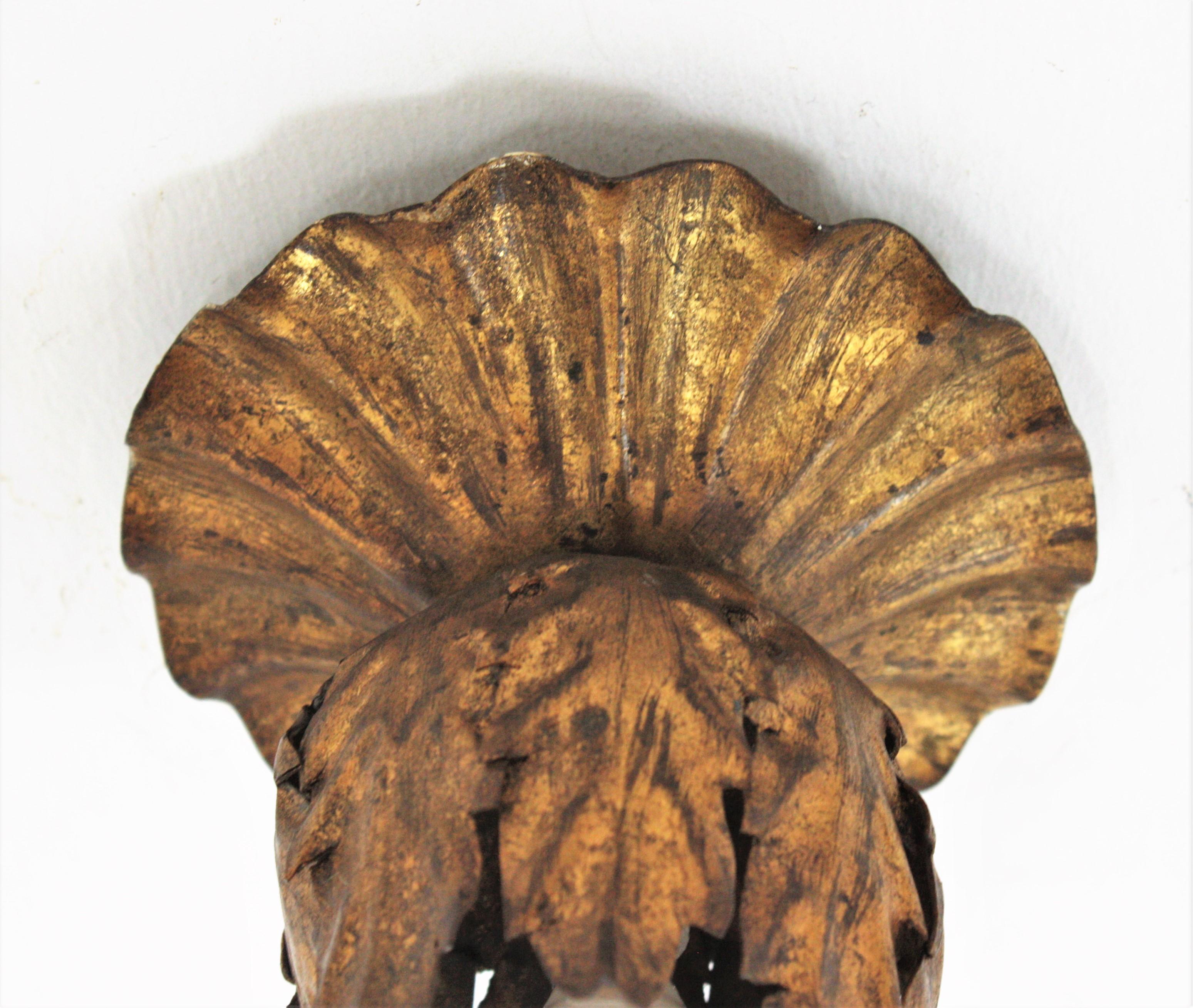 Bud Flower Light Fixture in Gilt Iron 7