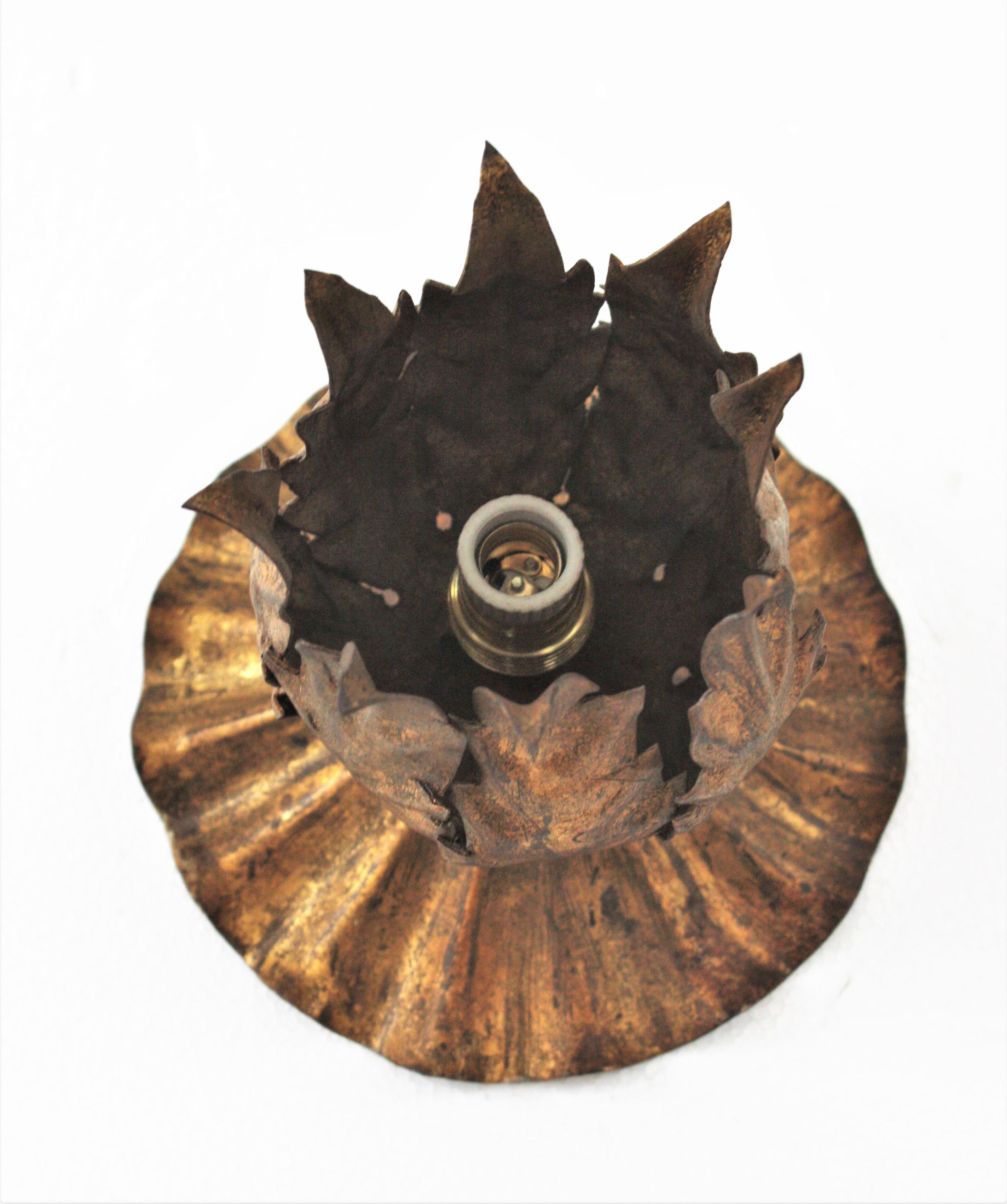 Bud Flower Light Fixture in Gilt Iron 8