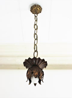 Bud Flower Light Fixture in Gilt Iron