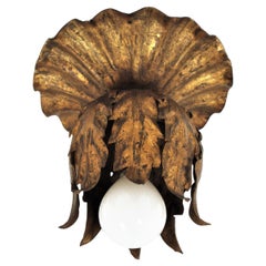 Bud Flower Light Fixture in Gilt Iron