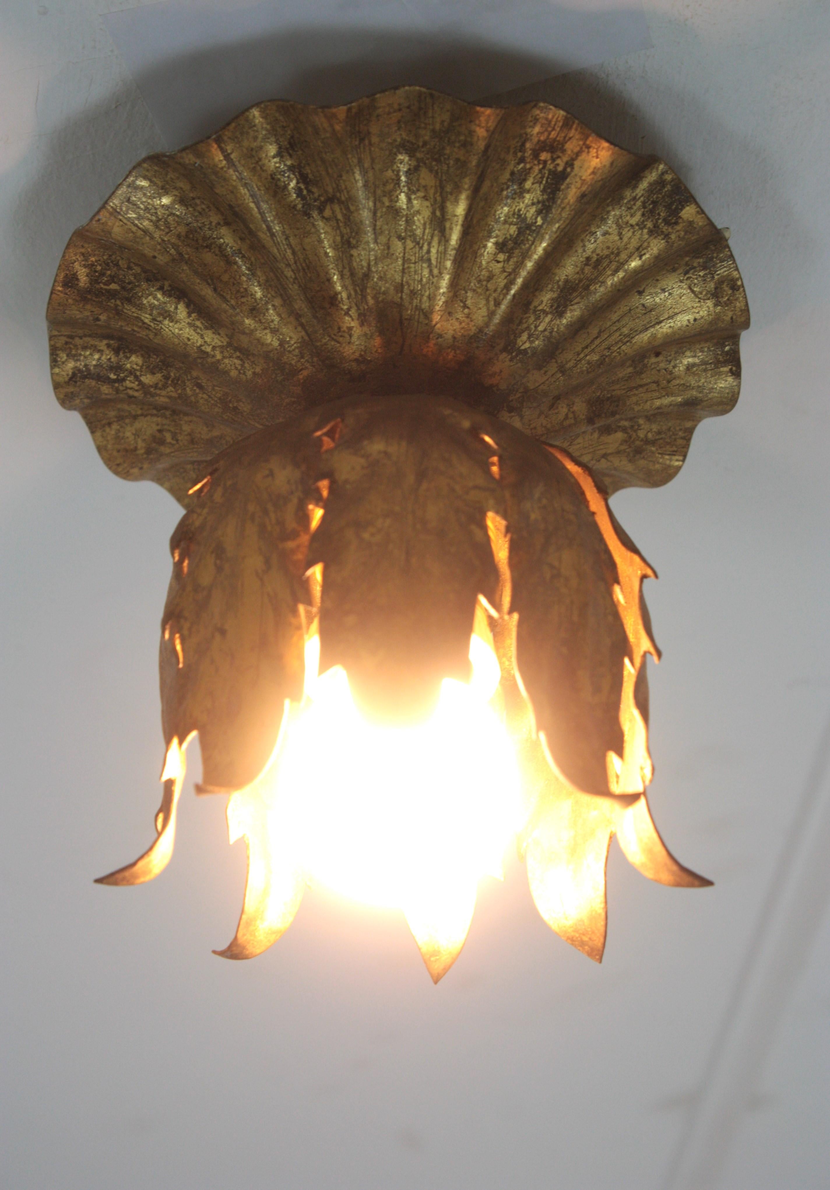 Bud Flower Light Fixture in Gilt Iron, Spain, 1950s For Sale 5