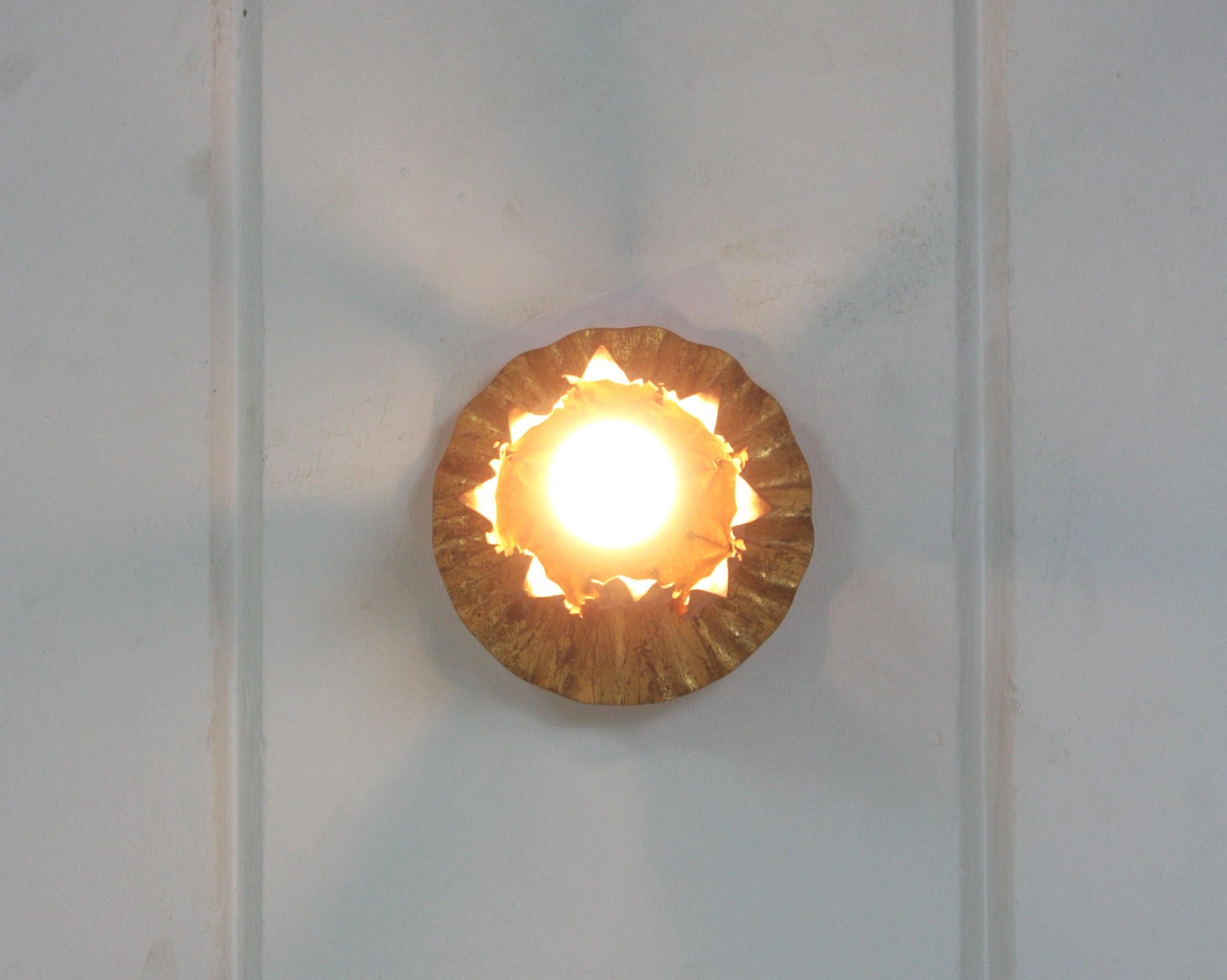Bud Flower Light Fixture in Gilt Iron, Spain, 1950s For Sale 7